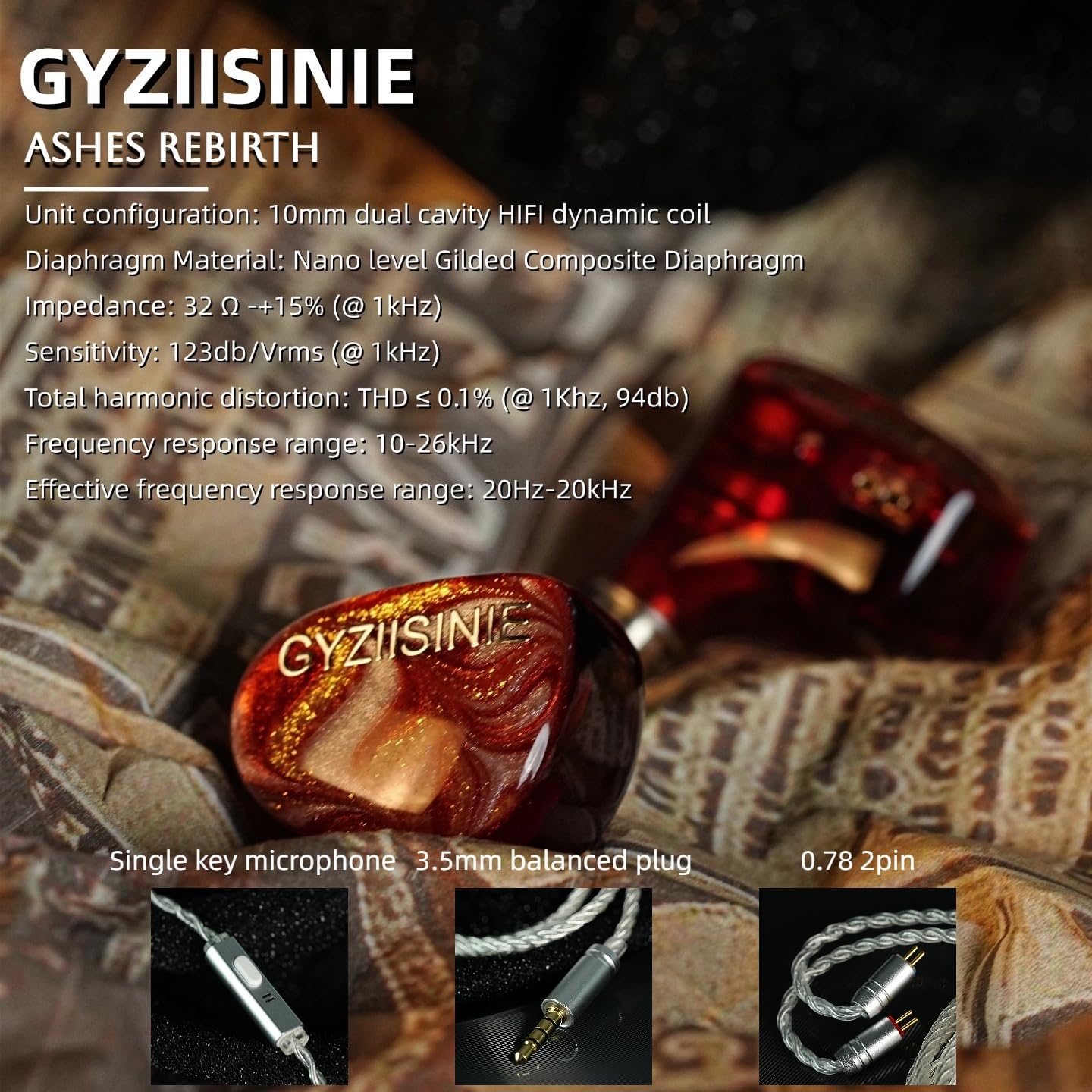 GYZIISINIE IEM 10mm1DD in?Ear Monitor, a Wired Earphone with Rich mid?Low Frequency Texture, Suitable for pop and Rock Music. Ideal for Daily Sports