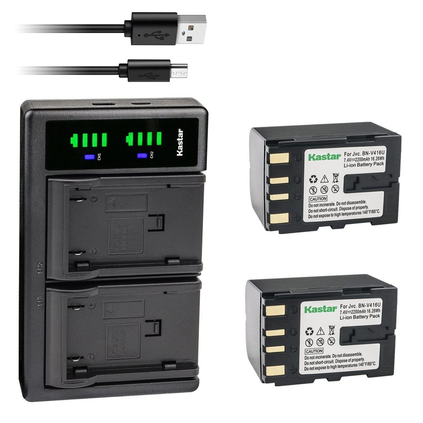 Kastar 2-Pack Battery and LTD2 USB Charger Replacement for JVC GR-DVL507, GR-DVL510, GR-DVL512, GR-DVL515, GR-DVL517, GR-DVL520, GR-DVL522, GR-DVL525