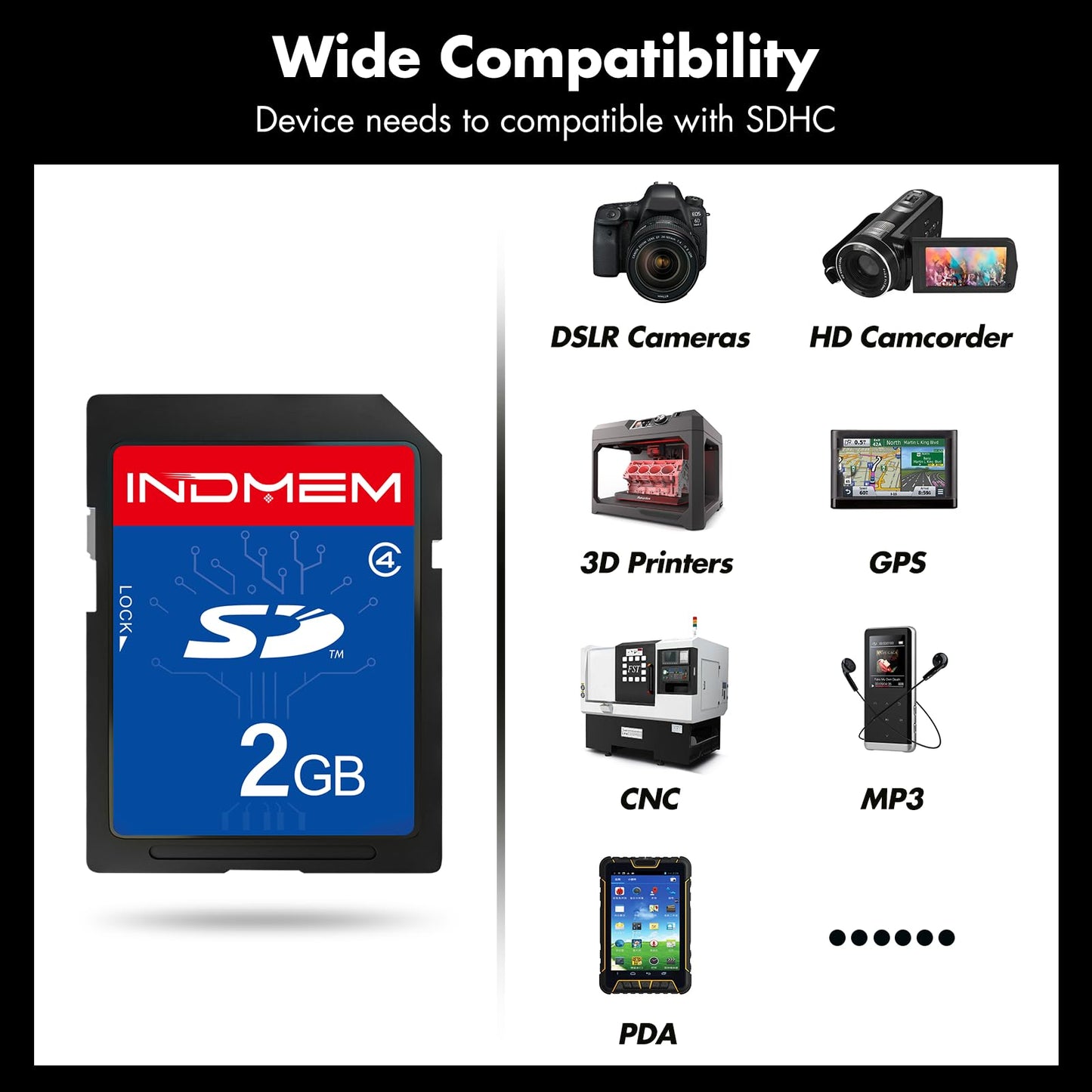 INDMEM 5 Pack SD Card 2GB Class 4 Flash Memory Card 2G SLC Stanard Secure Digital Cards