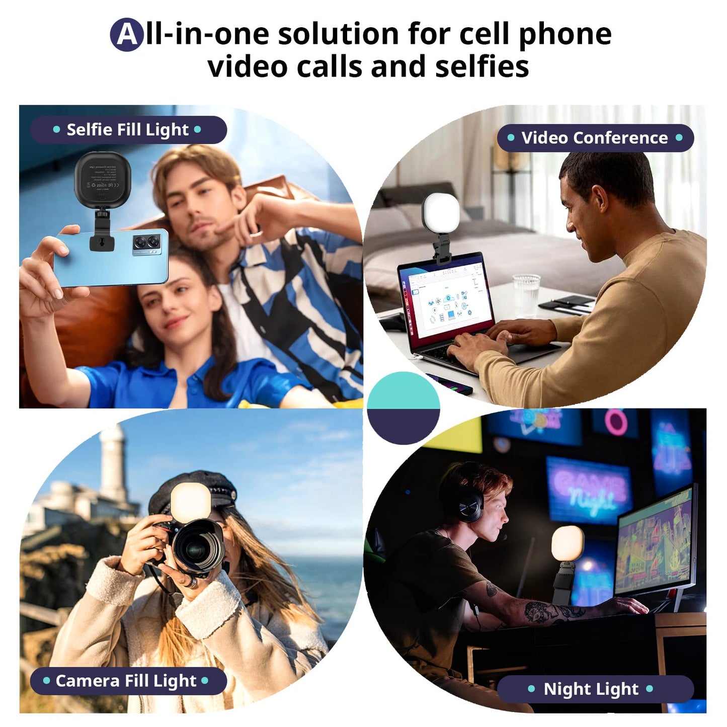 Sensyne Selfie Light, 60 LED Video Conference Lighting, Adjusted 3 Light Modes, Rechargeble Clip-on Fill Light Compatible with Cell Phone,iPad,Laptop