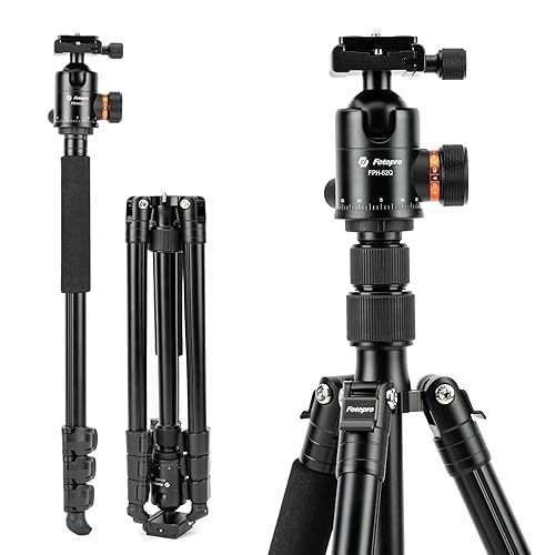 Fotopro 78" Camera Tripod, Aluminum Compact Travel Tripod and Monopod with 360° Ball Head Quick Release Plate, Professional Camera Tripod for DSLR