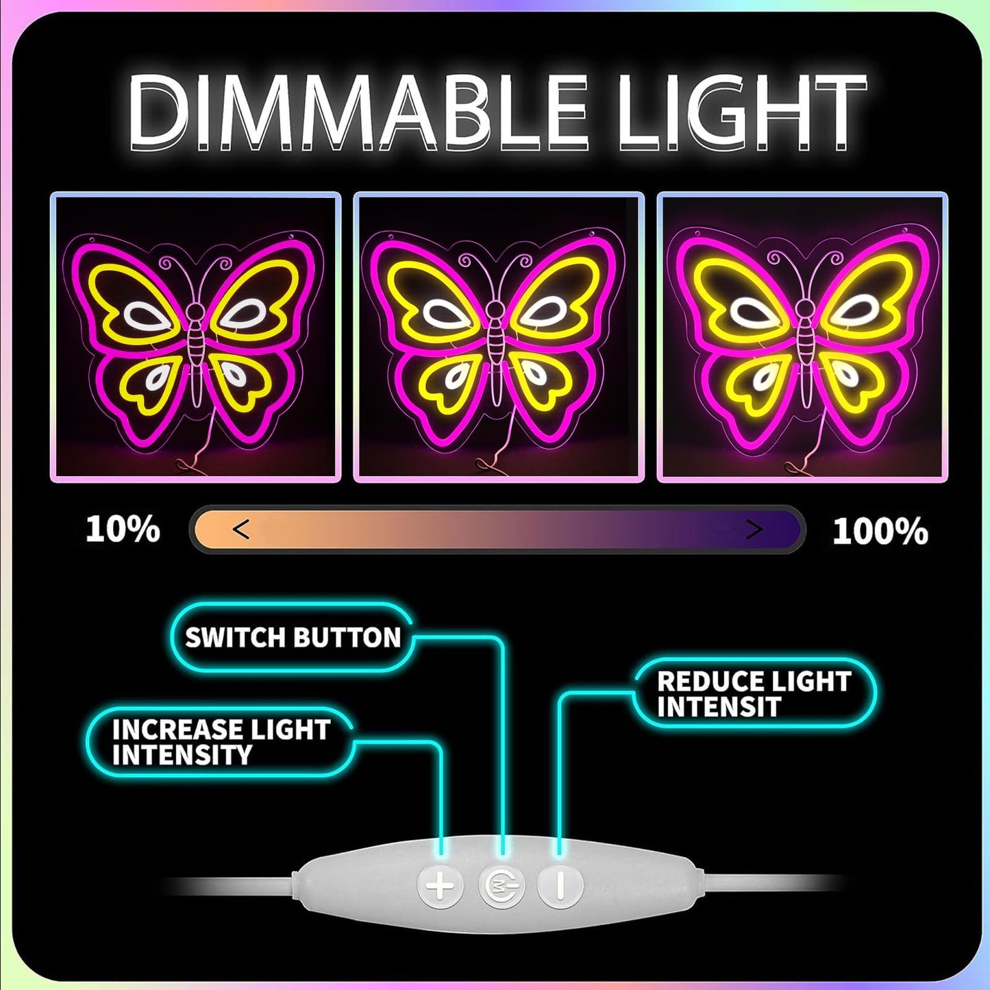 Butterfly Neon Sign for Wall Decor,Led Lights for Party Decorations,Dimmable Butterfly Wall Decor, Neon Sign for Girls Bedroom Bar Wedding Birthday
