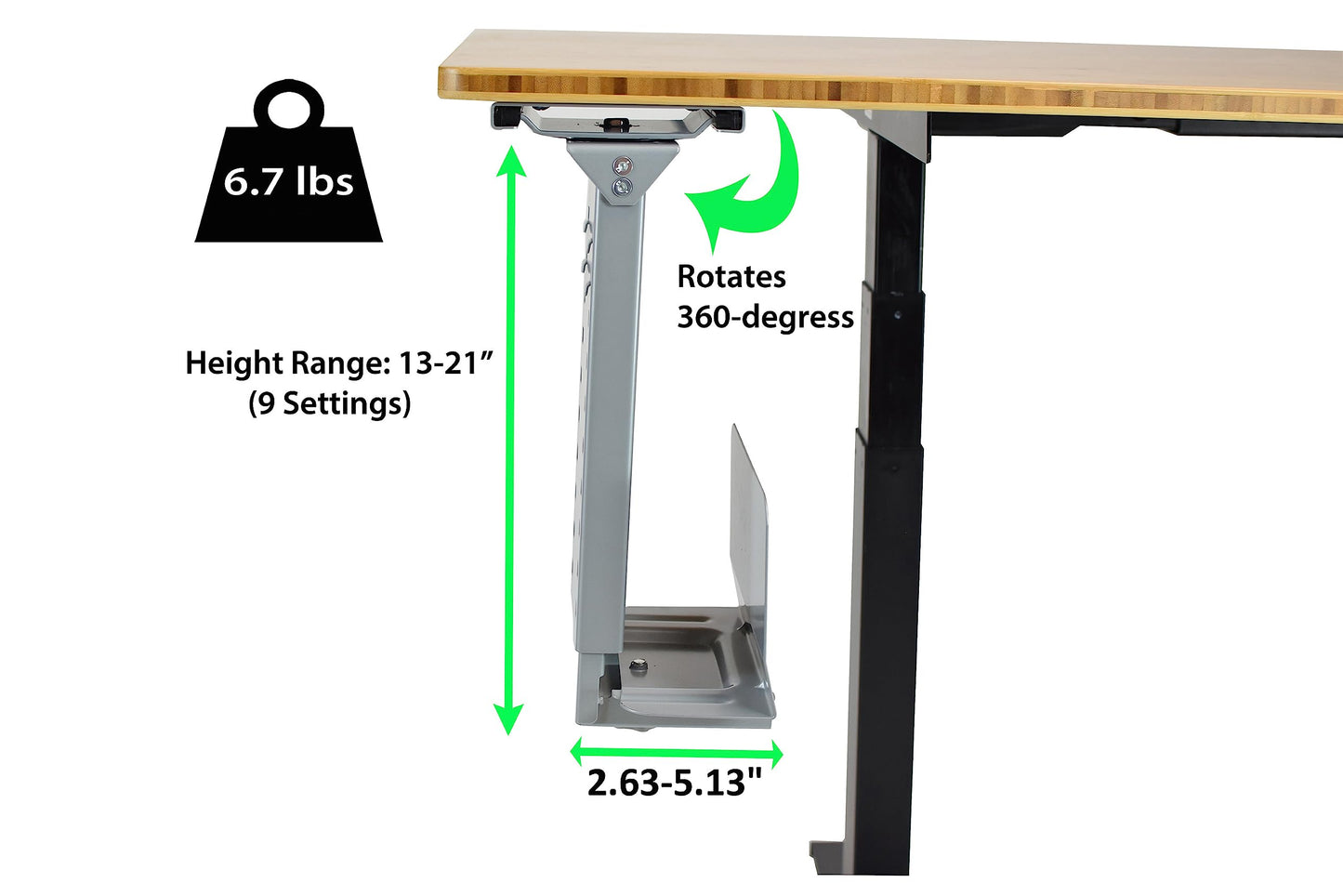 Uncaged Ergonomics CPU1 Adjustable Under Desk Computer Mount, 360? Swivel Steel CPU Holder PC Holder Under Desk Mount PC Tower Stand for Office