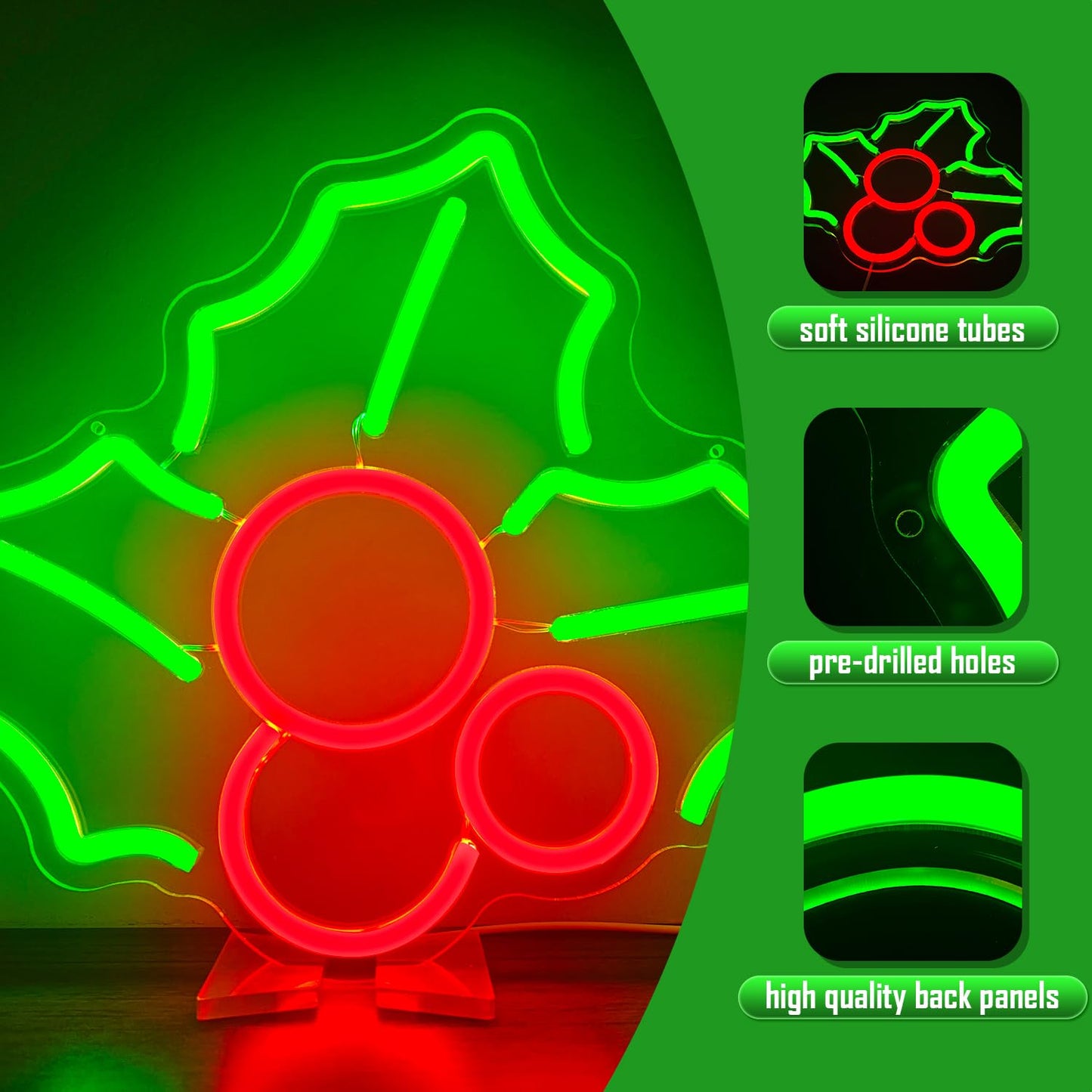 Holly Neon Sign for Wall Decor Dimmable Christmas Neon Sign Fruit Neon Light Signs Led Neon Light Up Sign Neon Signs for Bedroom Living Room Shop Bar