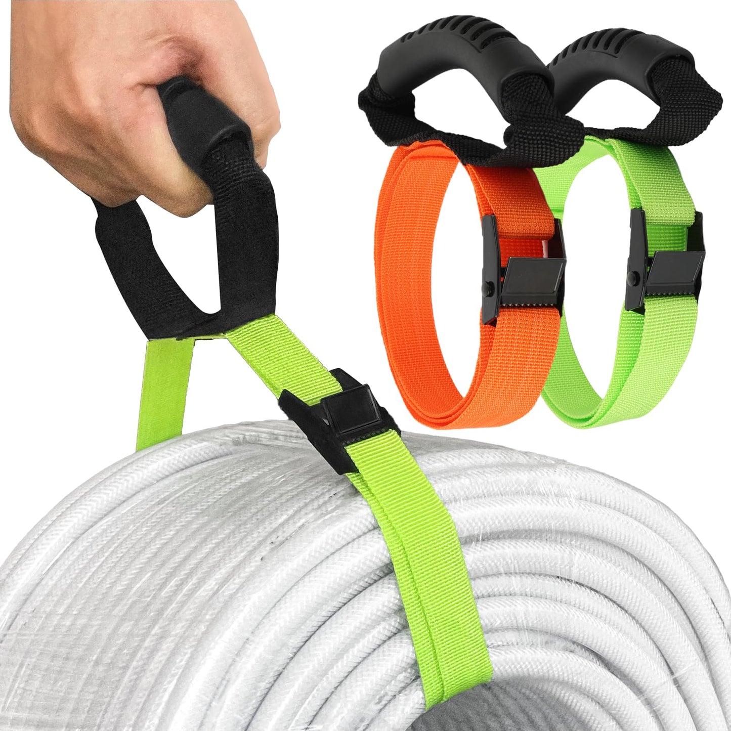 HUDLL Heavy Duty Storage Straps with Handle(2 Pack) for Cables, Ropes and Hoses, Extension Cord Organizer with Handle and Easy Adjustable Steel Black