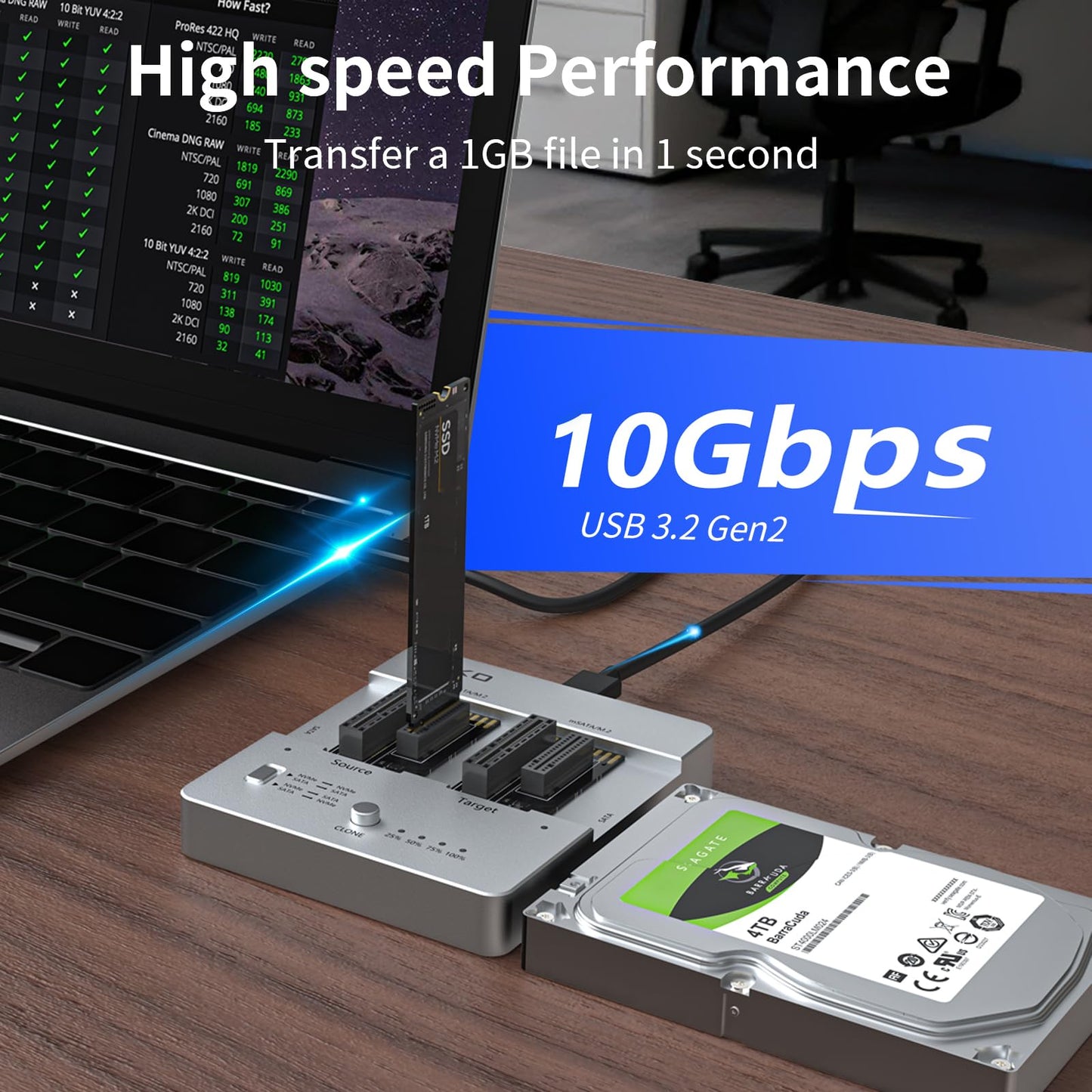 AOKO All-in-one Hard Drive Docking Station,SATA to NVMe and NVMe to NVMe ssd cloner duplicator,External mSATA ssd Reader & m.2 to USB Adapter