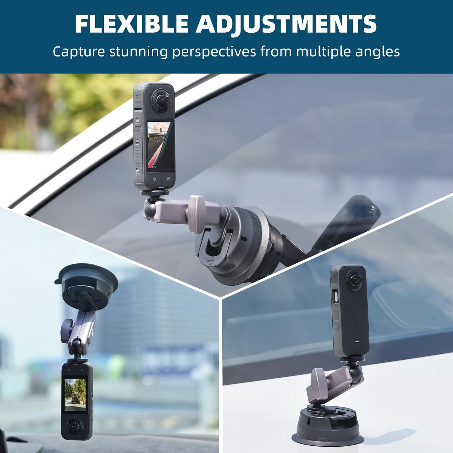 BRDRC Pocket 3 Suction Cup Mount, Car Mount Windshield and Window Camera Holder for DJI Osmo Pocket 3 2, Action 5 Pro 4, Insta360 X4 X3 Go 3S, GoPro