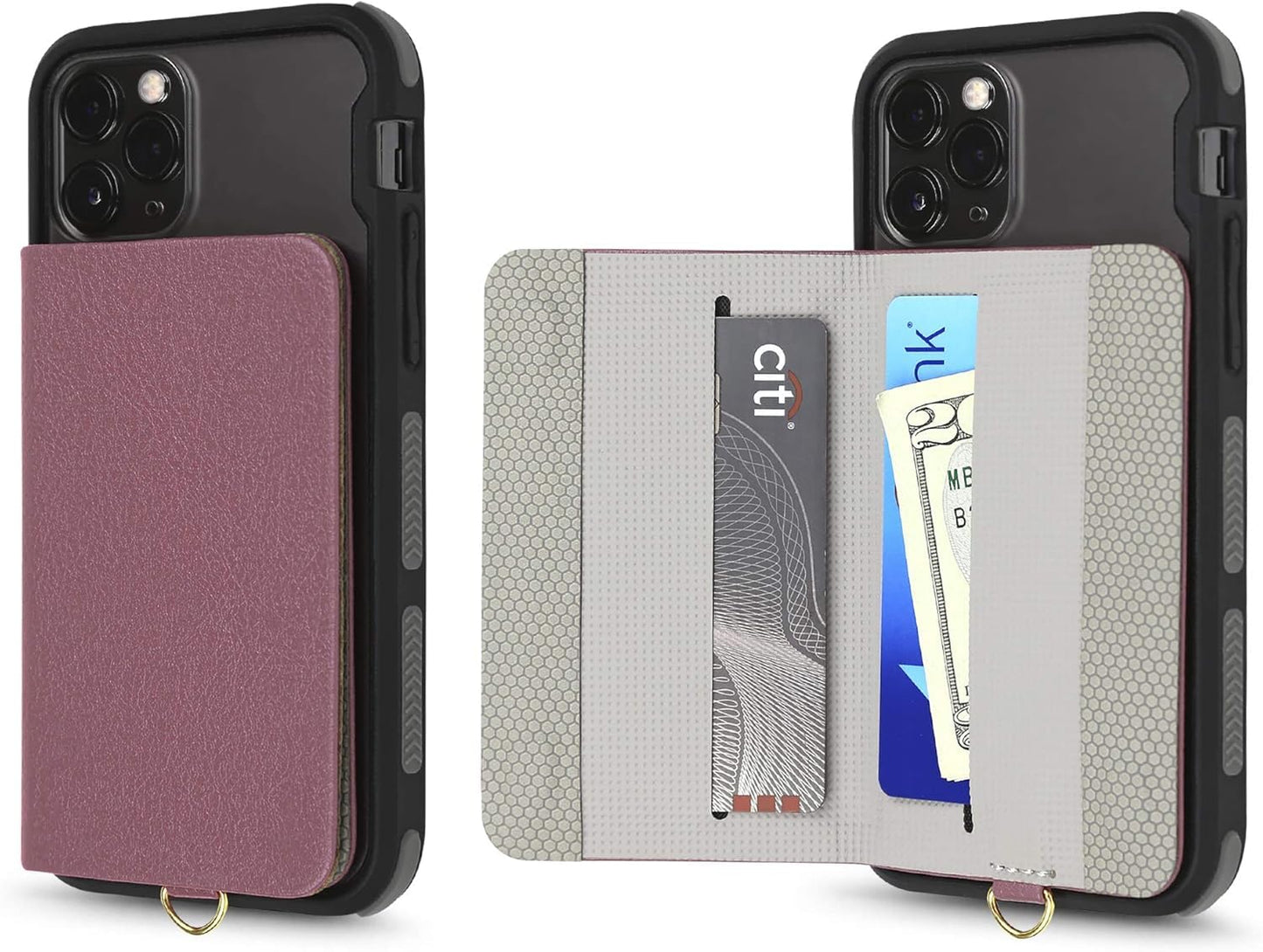 Cell Phone and Credit Card Holder with Crossbody and Wrist Straps, Stick-On Wallet w/RFID Protection Multiple Card Slots Transparent ID Pocket