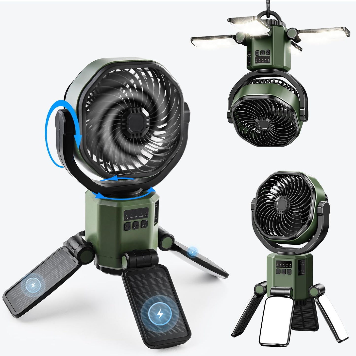 Nauttxon Rechargeable Solar Camping Fan with 4 Solar & Light Panals