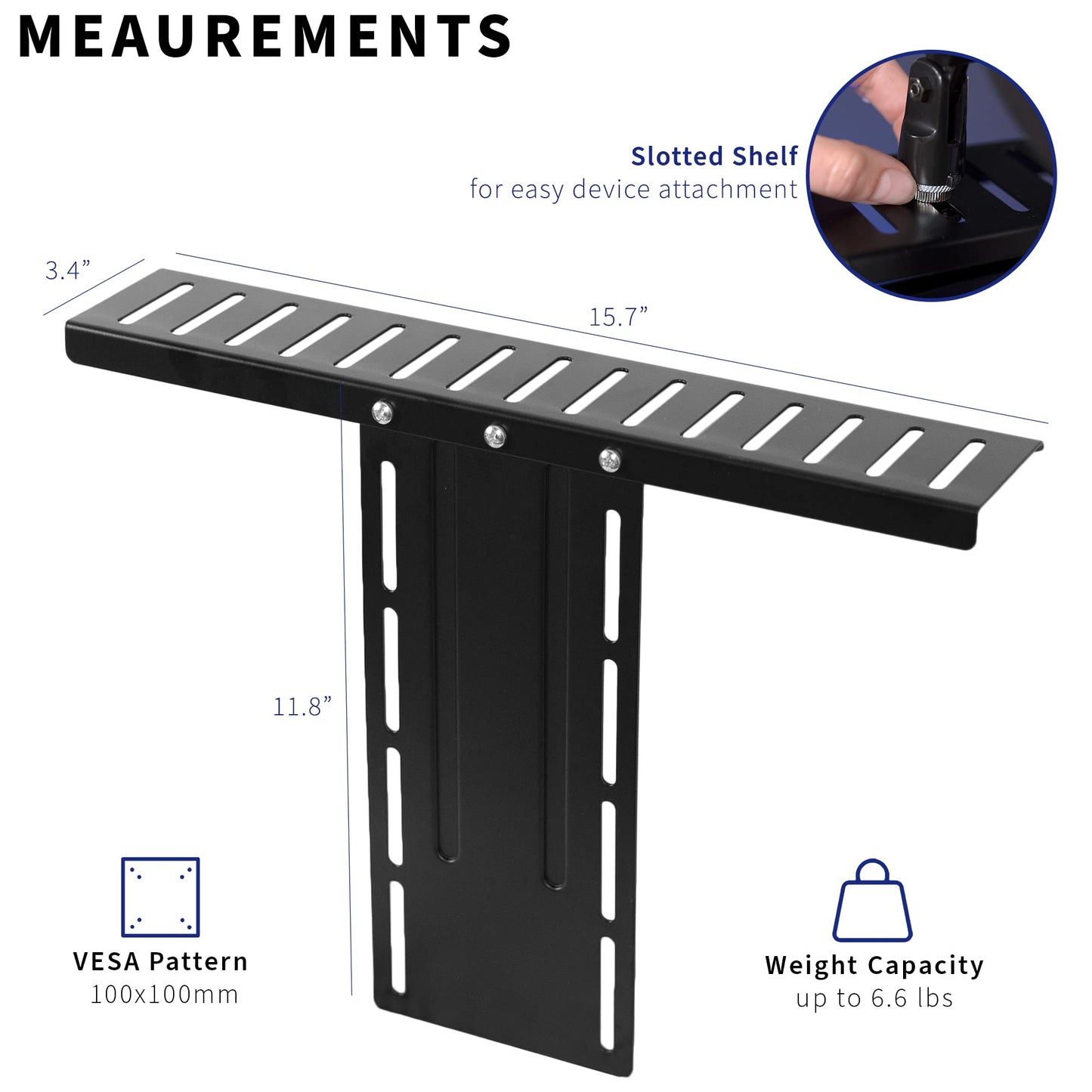 VIVO 16 inch Above/Behind VESA Monitor Livestream Device Shelf Mount, Holds Cameras, Webcams, Microphones, Lighting, and More, Fits VESA 100mm, Black