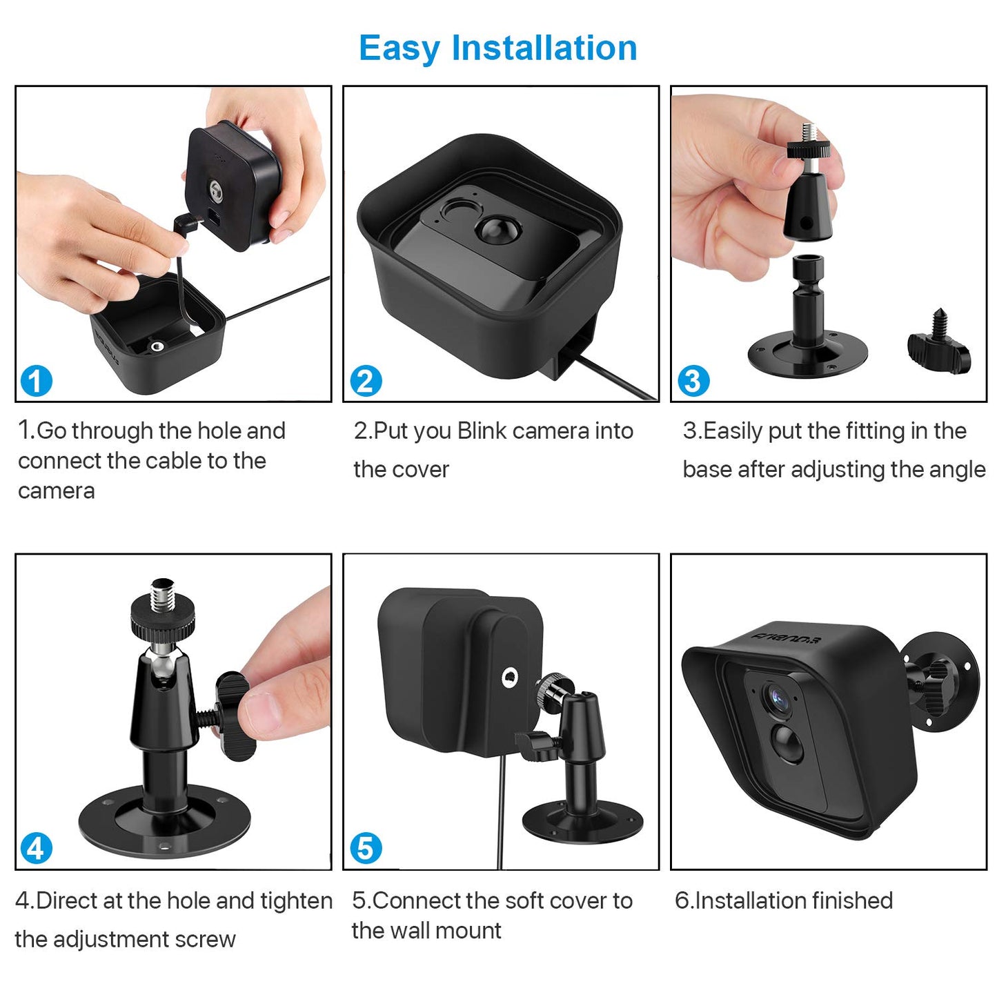Frienda Black 360 Degree Adjustable Wall Mount Bracket and Silicone Protective Skin for Blink Xt Indoor Outdoor Security Camera(2,Black)