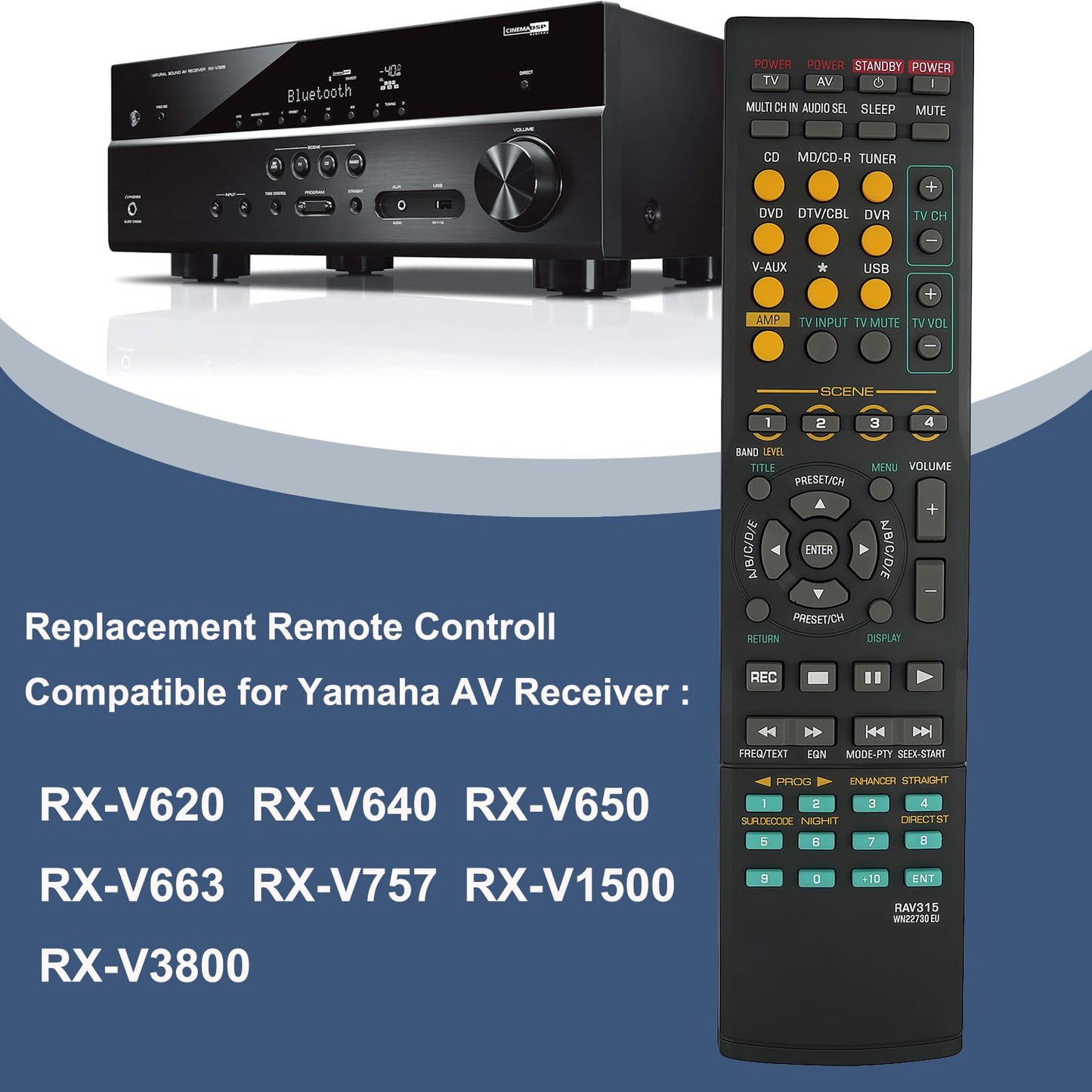 Universal Replacement Remote Controller Compatible for Yamaha AV Receiver RX-V620 RX-V640 RX-V650 RX-V663 RX-V757 RX-V1500 RX-V3800