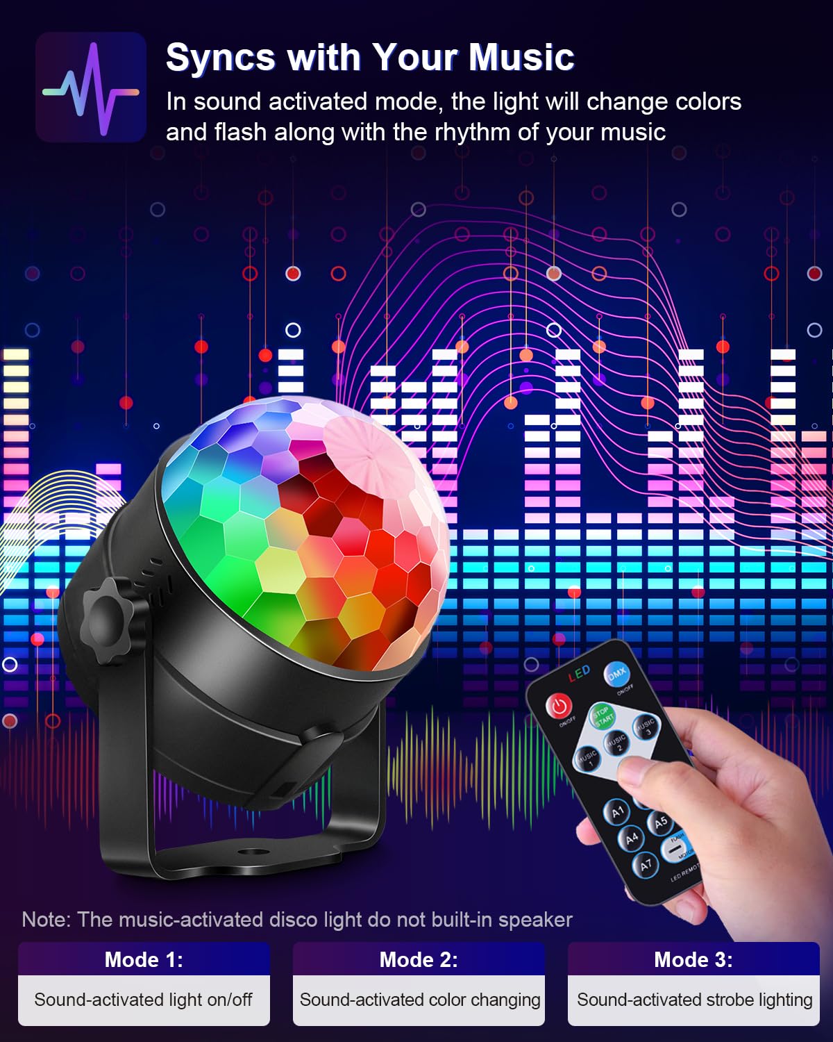Luditek 2-Pack Sound Activated Party Lights with Remote Control, Disco Ball Light, DJ Strobe Lamp for Home Room Dance Party Supplies White Elephant