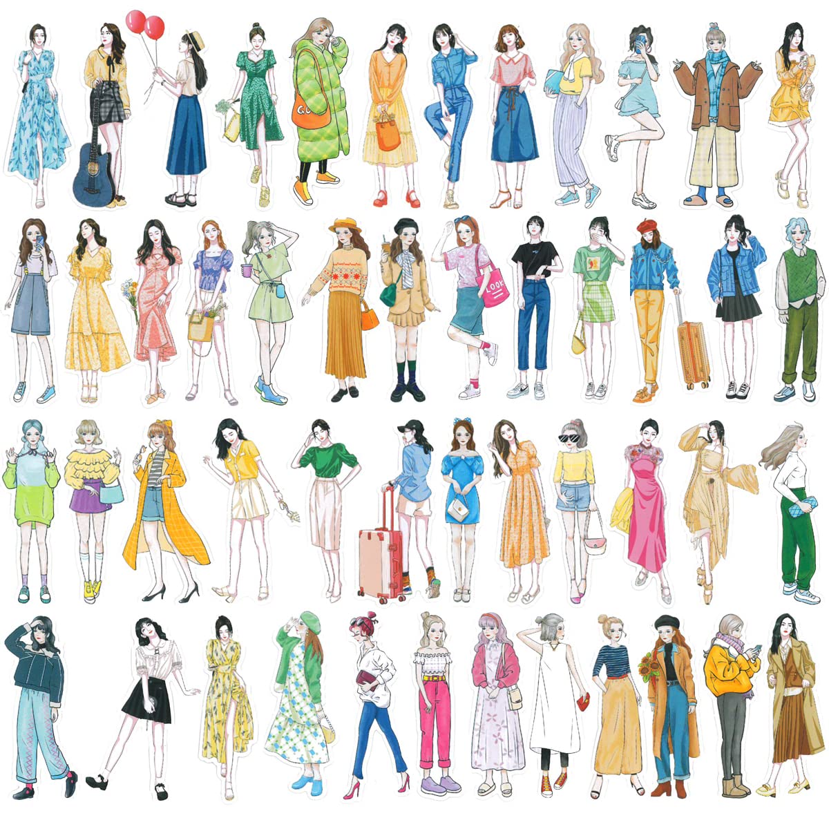 allydrew Fashion Women People Vinyl Stickers for Scrapbooking, Journaling, Water Bottles, 100pcs, Fashion Girls