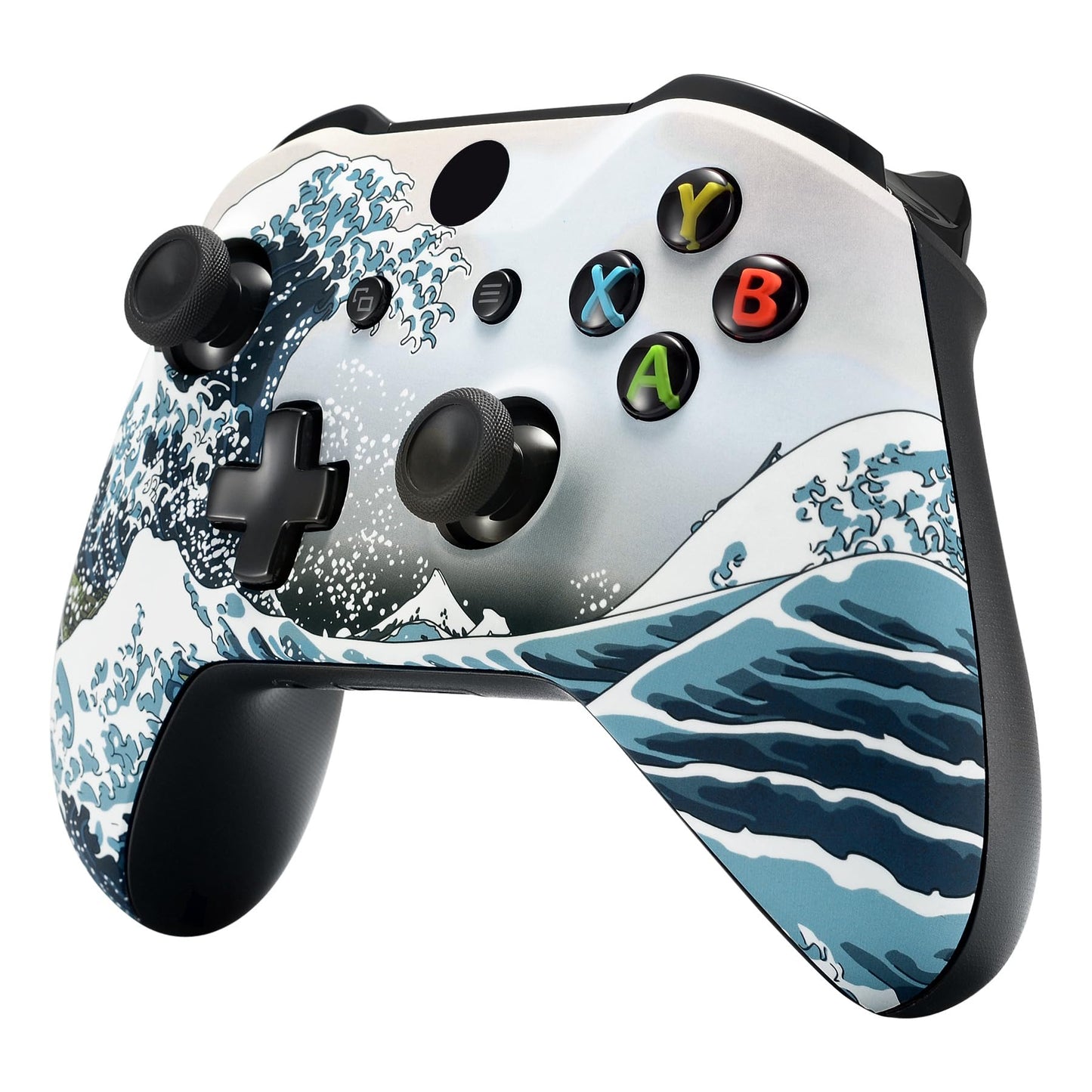 eXtremeRate The Great Wave Patterned Faceplate Front Housing Shell with Soft Touch Grip for Xbox One X S Controller Model 1708 - Controller NOT