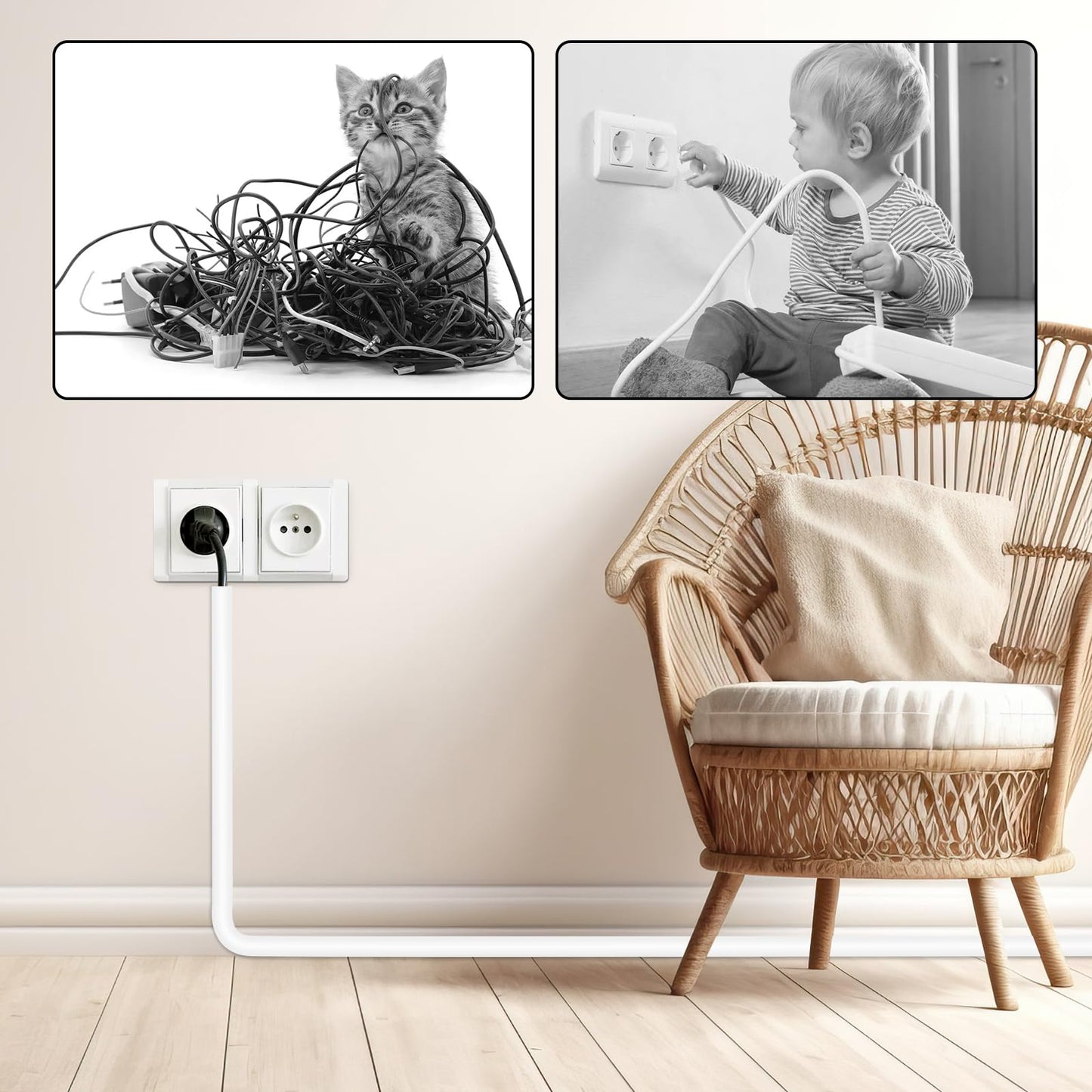 Self-Adhesive Cable Hider, Flexible Wire Cover Cable Raceway for Wires, Wall Mount TV, Home Audio, Network, Power, and Phone Line Managemen (Black