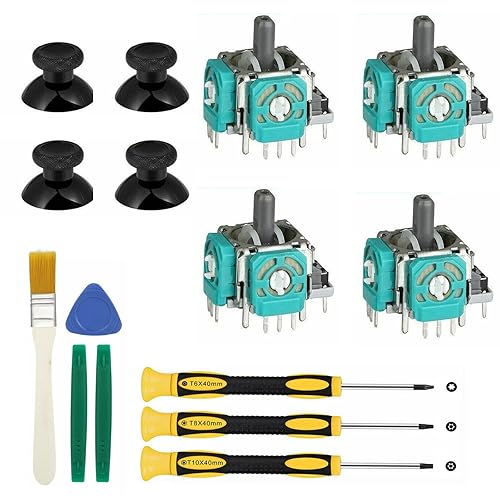 Replacement Thumbsticks for Xbox One S/X Controller, 4pcs 3D Joystick Parts Analog Caps with Repair Tools Kit, T6 T8 T10 Screwdriver Compatible