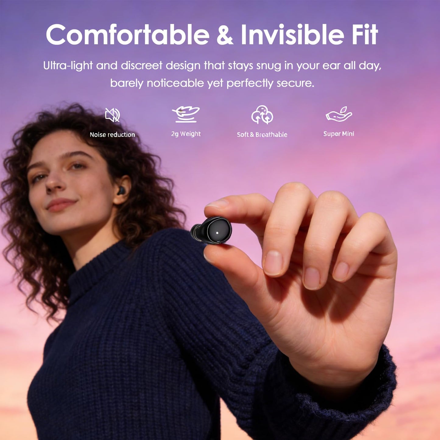 AIKESI Mini Invisible Earbuds, Wireless Sleep Earbuds for Sleeping, Small Flat Hidden Earbuds for Side Sleepers, Discreet in-Ear Headphones for Small