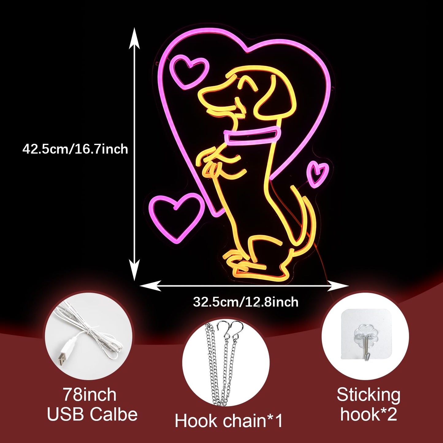 LIUOZHTEA Love Dog Neon Sign USB Powered Pink Love Neon Light for Wall Decor Dimmable LED Cute Puppy Light Up Sign for Pet Shop Bedroom Animal Party