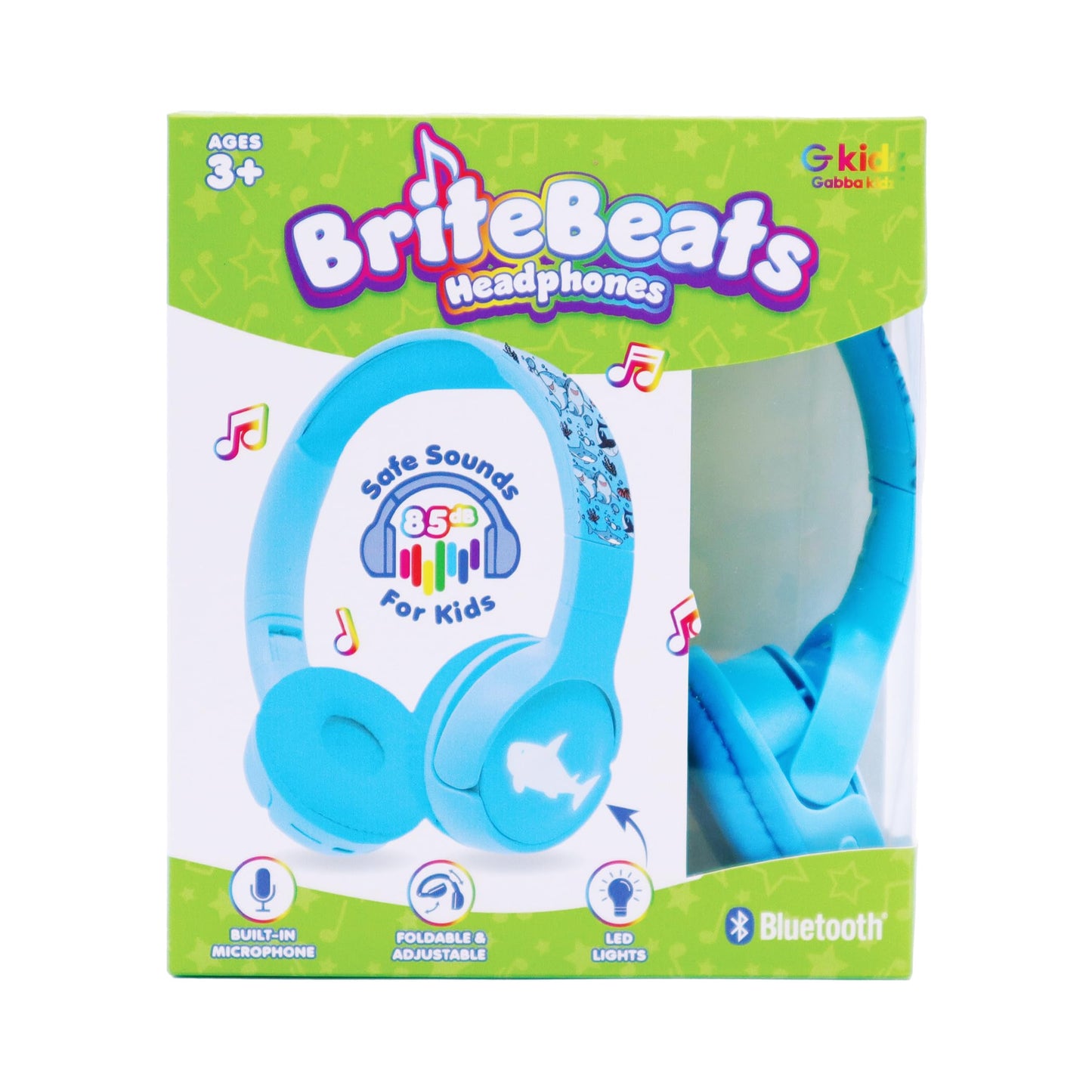 Kids Safe Wireless Light Up Headphones, Foldable Tangle-Free 3.5mm Jack, Volume Limiting 85/94dB, Over-Ear with Microphone