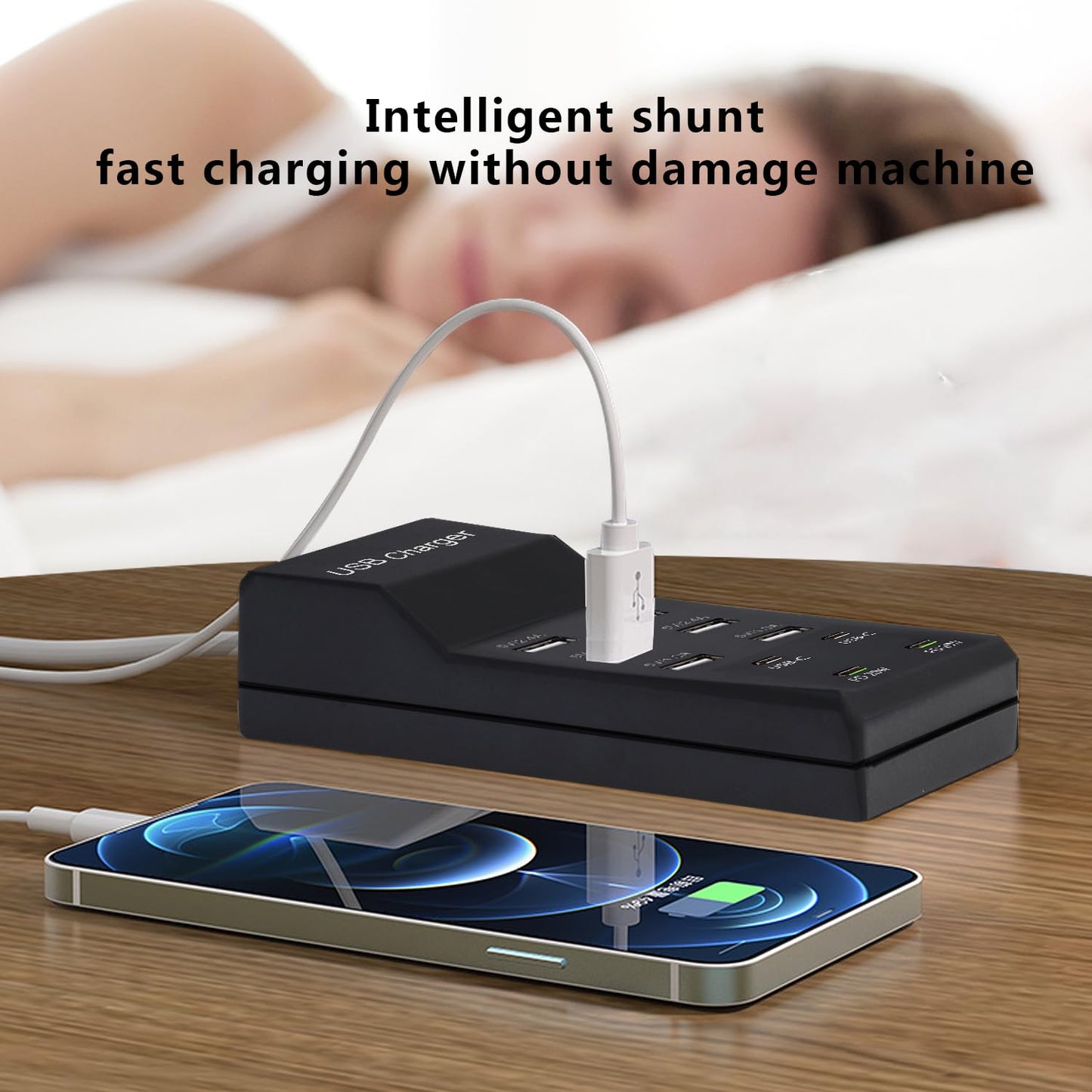 Wyssay 50W USB Charging Station with 10-Port Family-Sized Smart USB Ports for Multiple Devices - Smart Phone, Tablet, Laptop Computer - for iPhone