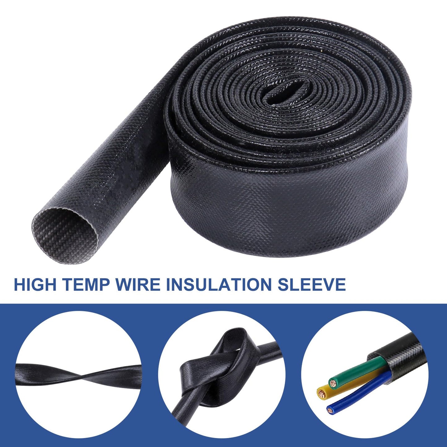 FOURUB Heat Resistant Wire Sleeve, Silicone Fiberglass Wire Cable Sleeve, Soft & Flexible (Up to 380°F), Black (3/8" ID, 20Ft)