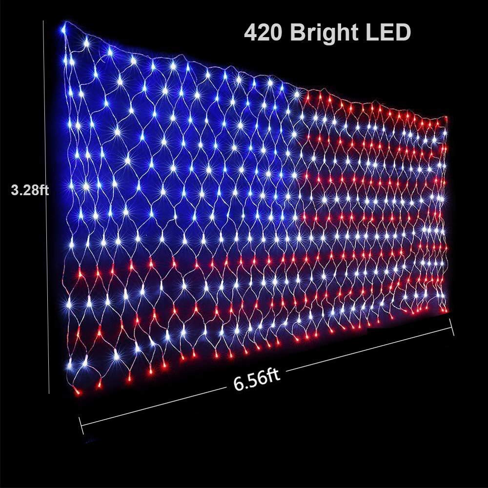 FUNIAO (New) American Flag Lights, 420 LED USA Flag, Outdoor Waterproof Patriotic Lights Hanging Ornaments for Memorial Day, 4th of July, Labor Day