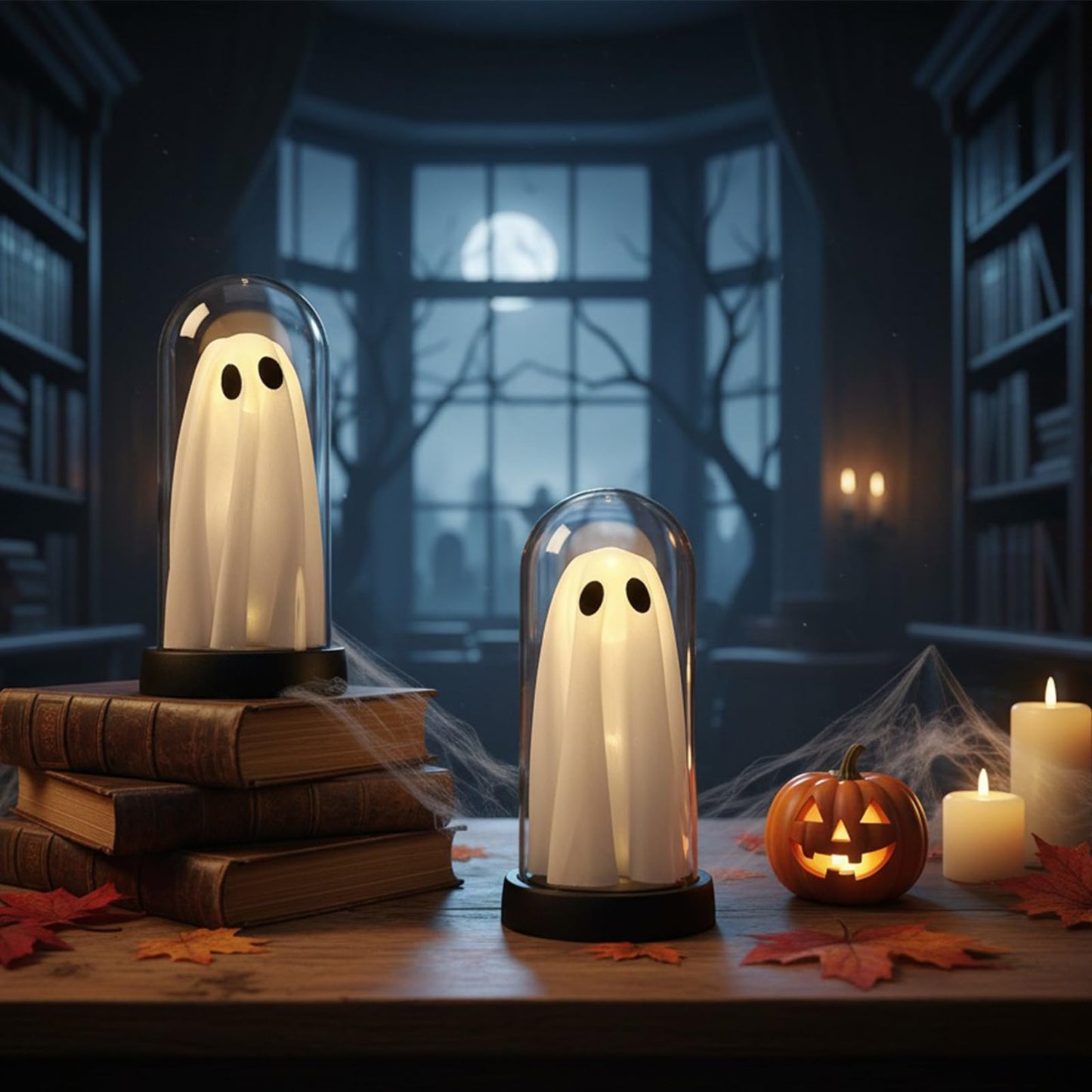 Jabcmier Halloween Decorations Indoor - 2 Pack Light Up Ghost Decor, Glowing Cute Ghost for Home, Tabletop, Mantel, Kitchen Party - Halloween Decor