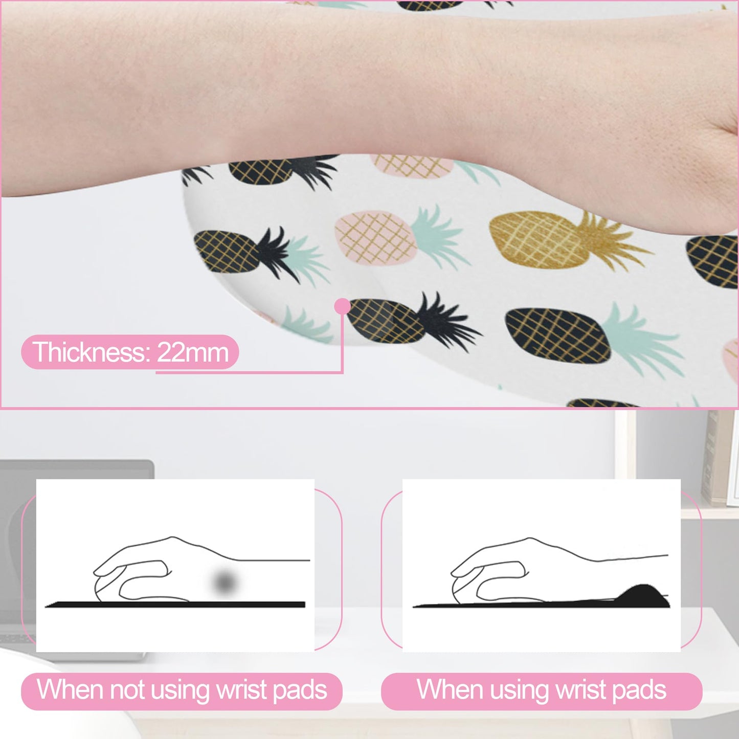 Abstract Tropical Pineapple Fruit Keyboard Wrist Rest Pad and Mouse Pad Wrist Support Set,3-in-1 Ergonomic Mouse Pad with Non-Slip Rubber Base