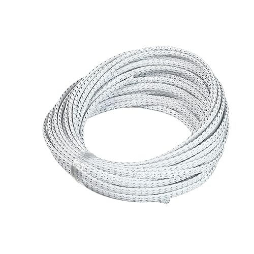 Bettomshin 1Pc 32.8Ft(10m) Cable Management Sleeve, 3/16"(4mm) Width PET Silver & White Cord Protector, Wire Loom Tube Insulated Split Sleeving