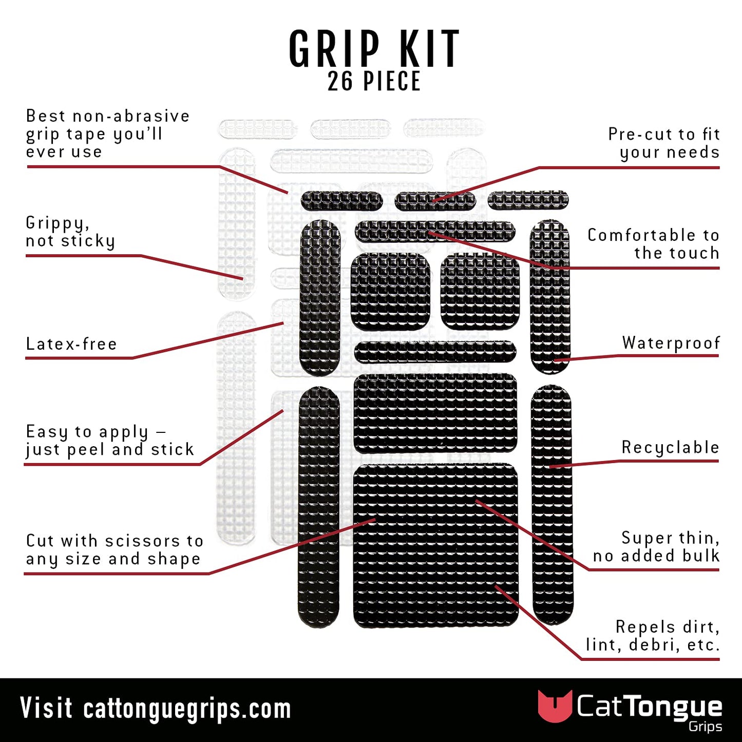 CATTONGUE GRIPS Non-Abrasive Grip Tape Strips - Heavy-Duty, Pre-Cut Anti-Slip Tape for Phones, Tablets, Crafting & More - Indoor & Outdoor Anti-Slip
