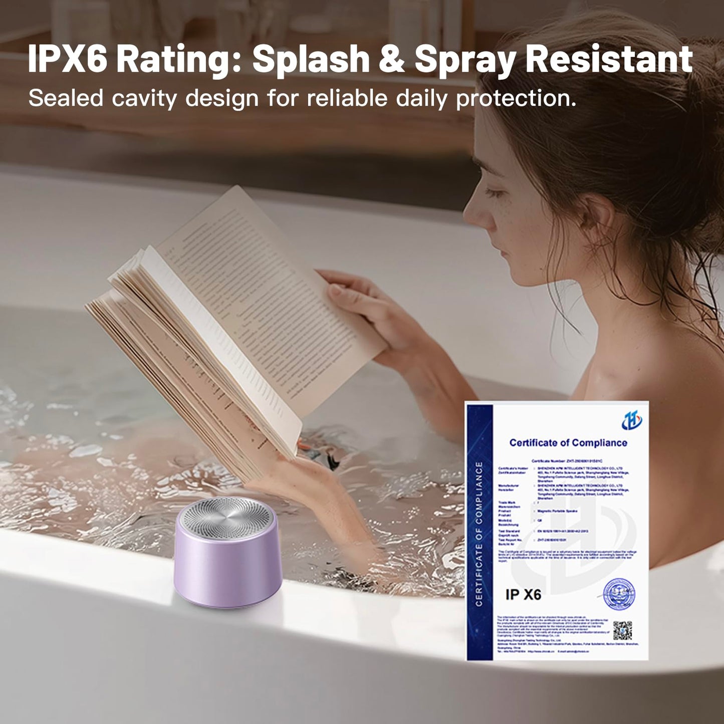 Mini Magnetic Bluetooth Speaker, 5W Internal-Magnet Speaker, Speakers with Hands-Free Call, IPX6 Waterproof, Portable Speakers for Shower, Room, Car