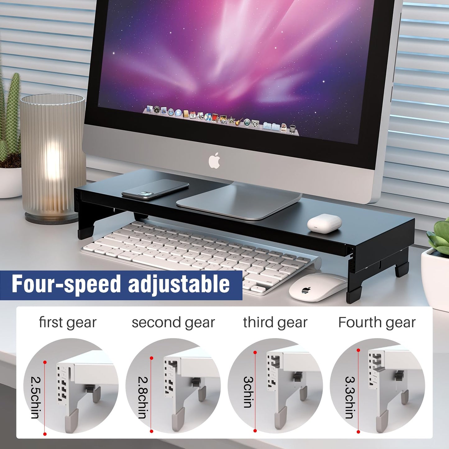 Liboer Adjustable Monitor Riser Laptop Stand Riser Metal Desktop Monitor Stand Storage for Office Supplies, Compatible Computer, Desktop, Laptop, Save