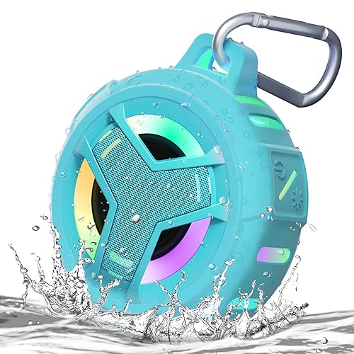 EBODA Waterproof Bluetooth Shower Speaker, IPX7 Floating Portable Wireless Small Speakers, 24H Playtime with RGB Light for Kayak, Beach, Pool