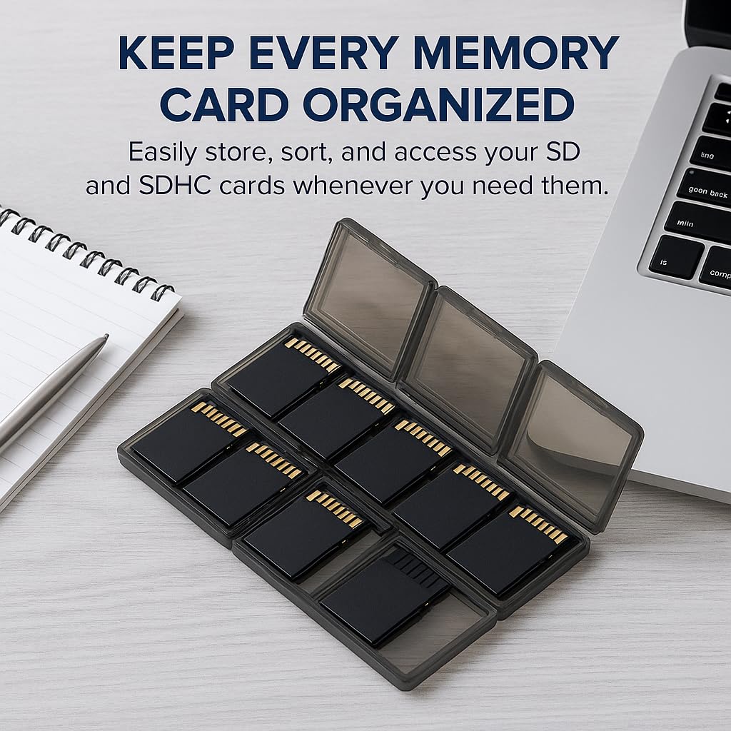 Acuvar 12 Slot SD/SDHC Memory Card Hard Plastic Case - Durable ABS Portable SD Card Storage Box Organizer, Protective Hard Shell SD Card Carrying Case