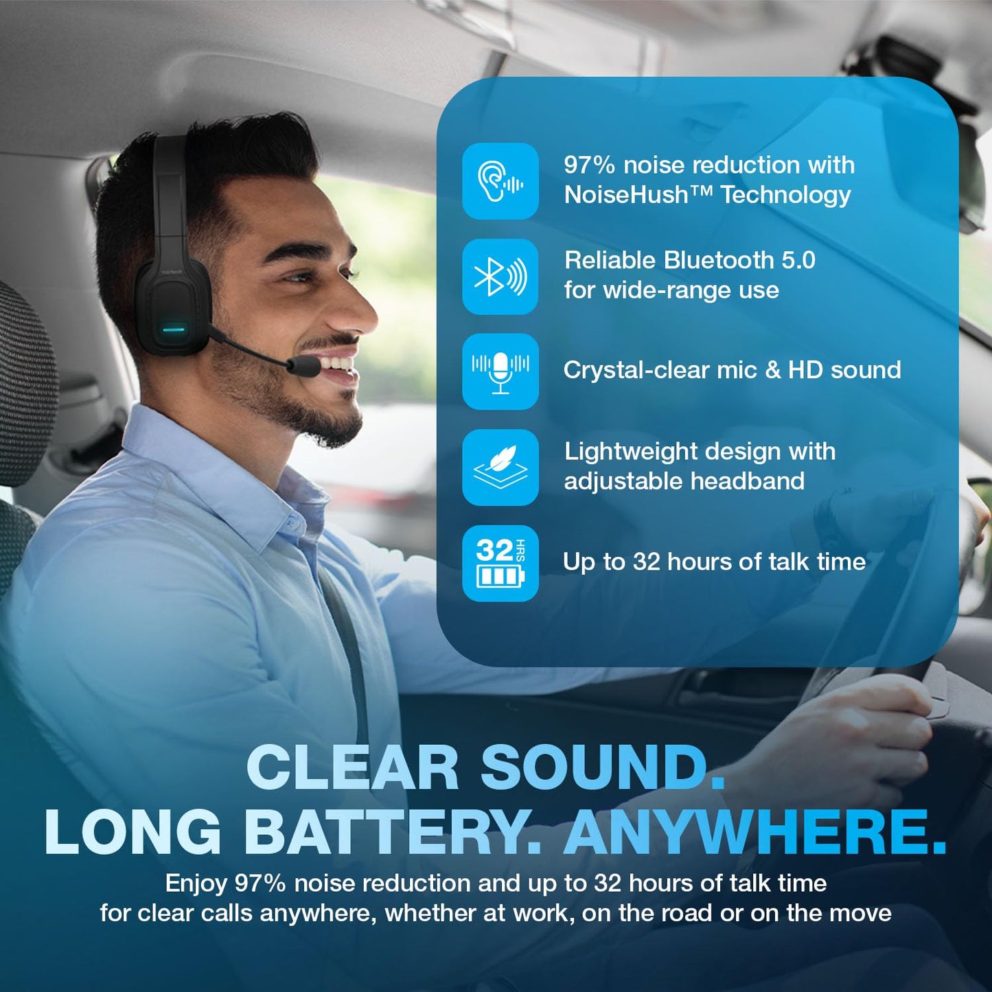 Naztech Trucker Bluetooth Headset with Microphone - Noise Canceling, Adjustable Headband Trucker Headset Bluetooth Wireless, Truck Driver Head Sets…