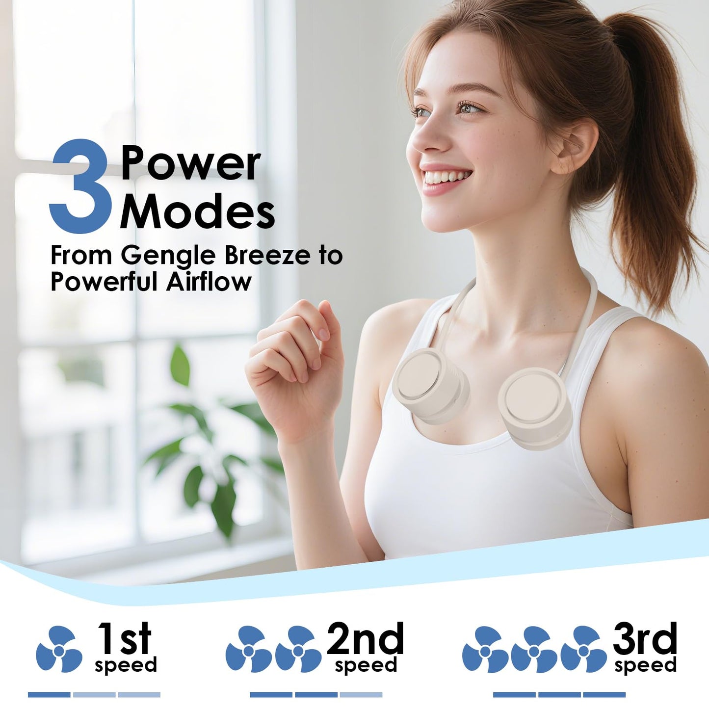 ZEMIRO CHARGE Neck Fan, Portable Bladeless Wearable Fan with 360° Airflow, 3 Speeds, 1600mAh Rechargeable Battery, Quiet Foldable USB Personal Fan