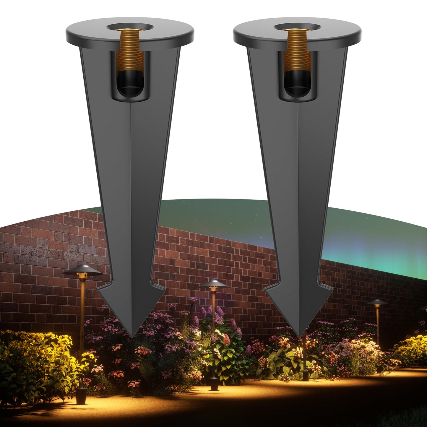 Makergroup Landscape Lighting Stakes Replacement, Outdoor Light Stakes, 1/2 NPT Female Thread, 9.5" Ground Light Spikes with Brass Thread, Garden Yard