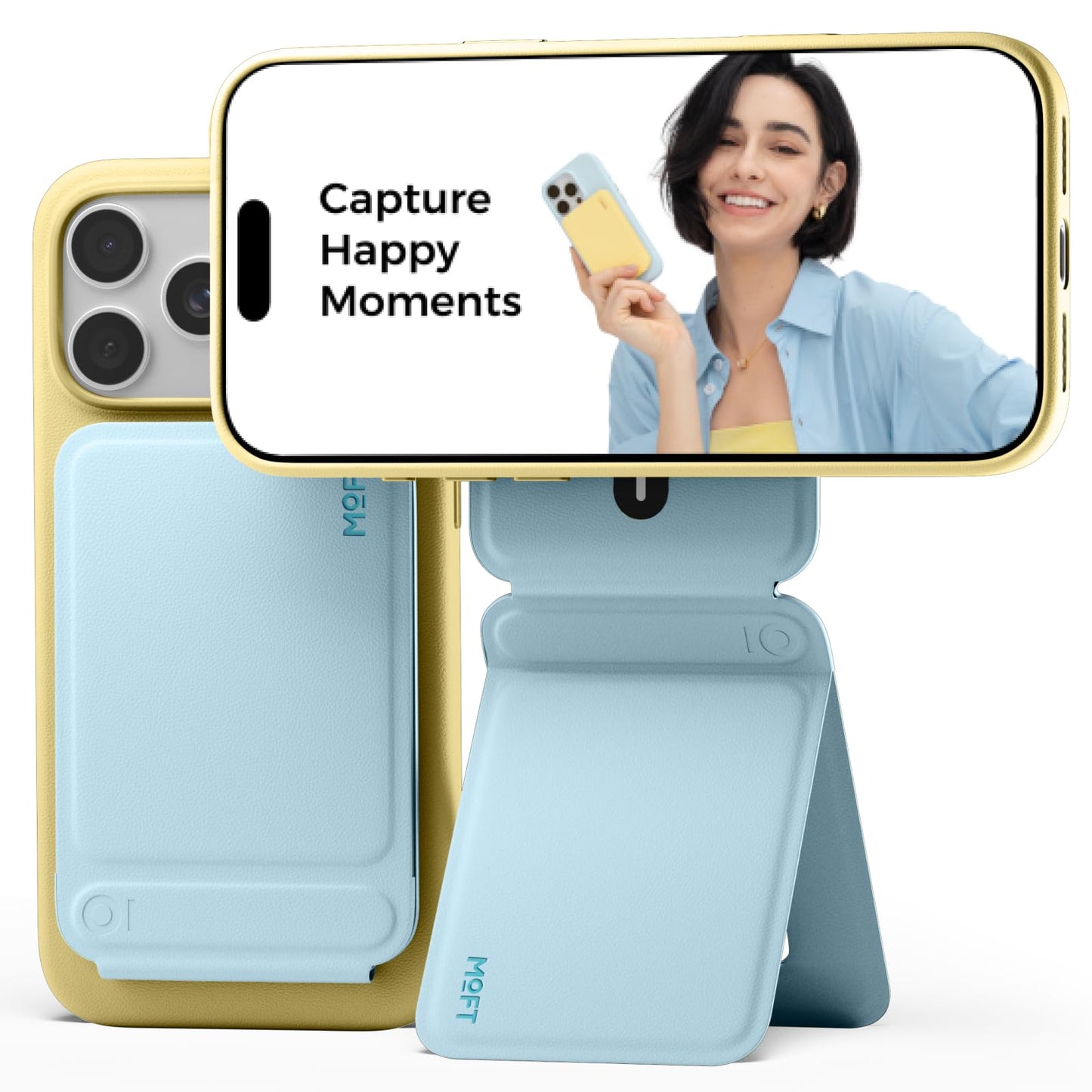 MOFT Phone Tripod Stand Selfie Stick for iPhone, Multi-Angles iPhone Stand, Lightweight & Portable Phone Holder, Strong Magnets, MOVAS Vegan Leather