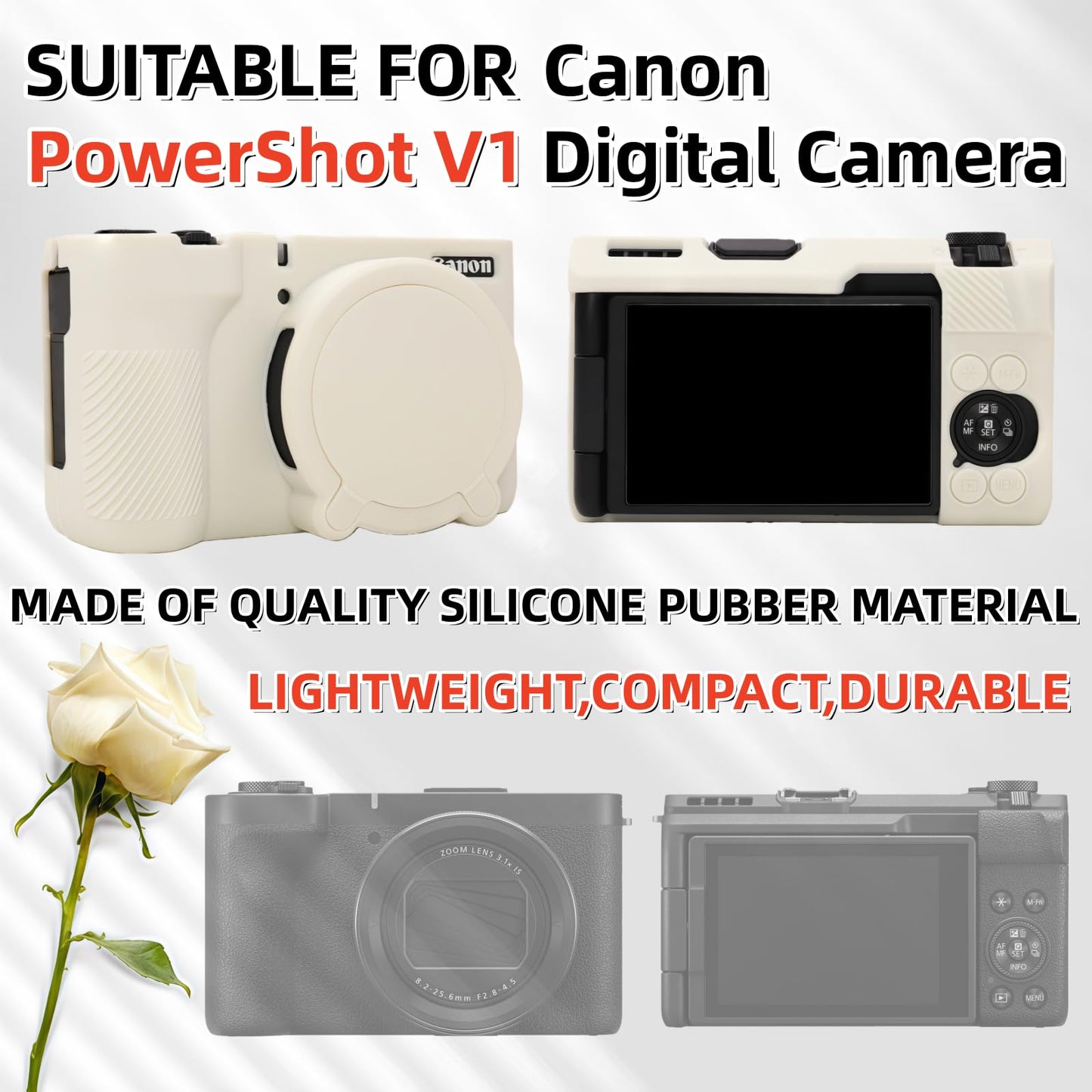 SZHSYJY V1 Case,Camera Case for Canon PowerShot V1 Digital Camera - Soft Silicone Protective Case with Removable Lens Cover, Includes 2 Screen
