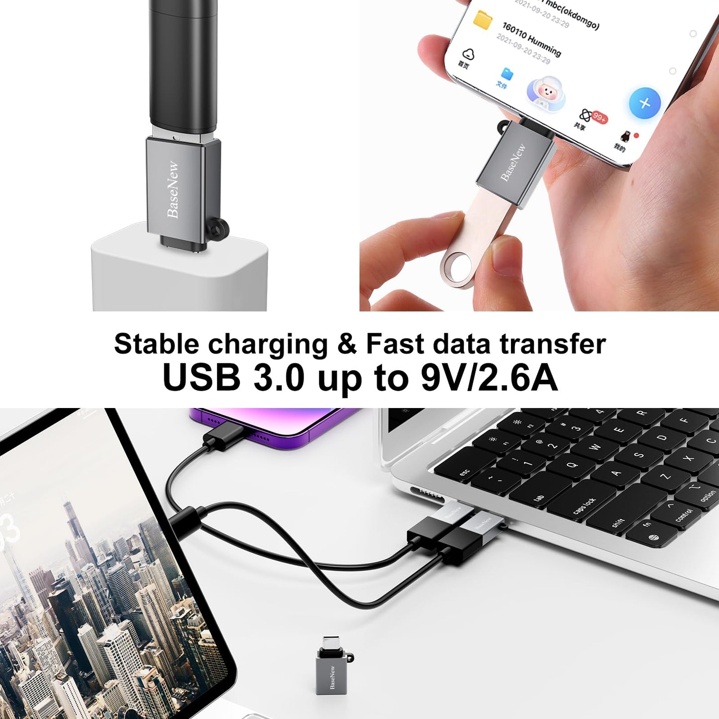 BaseNew USB C to USB Adapter 6 Pack,Type C to USB Adapter,USBC Male USBA Female OTG Adaptor,USBC Adapters for iPhone 17 16 15,MacBook Pro Air,iPad…
