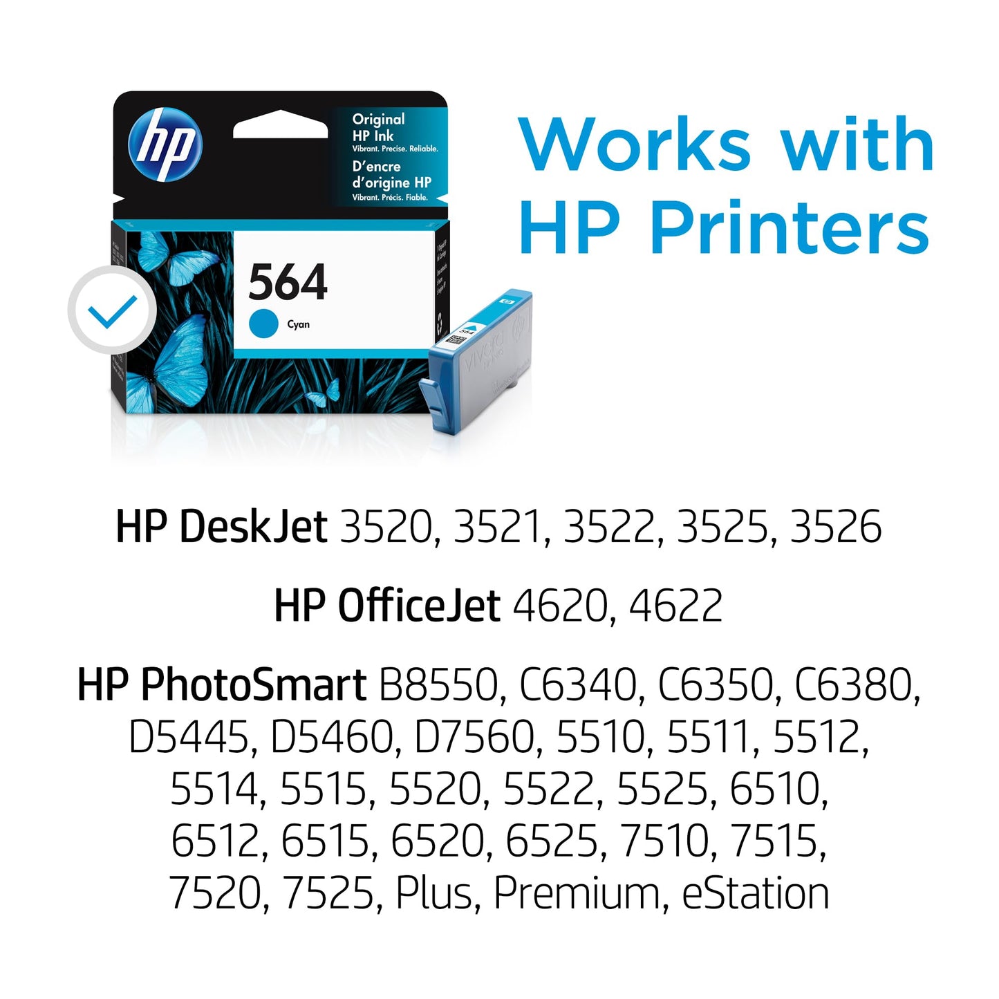 HP 564 Cyan Ink Cartridge | Works with DeskJet 3500; OfficeJet 4620; PhotoSmart B8550, C6300, D5400, D7560, 5510, 5520, 6510, 6520, 7510, 7520, Plus