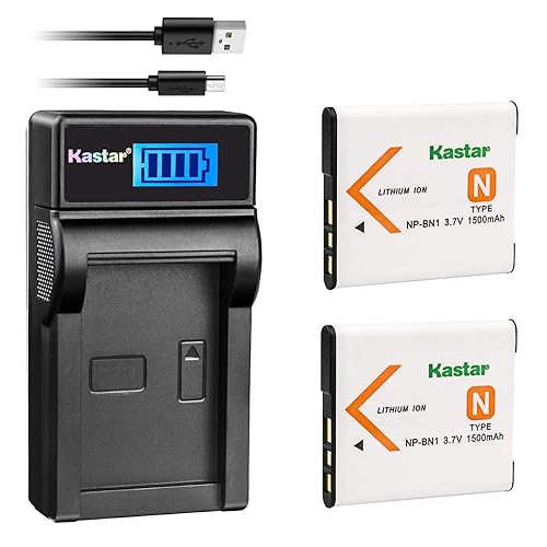 Kastar Battery (X2) & LCD Slim USB Charger for Sony NP-BN1 NPBN1 BC-CSN and Cyber-Shot DSC-QX10 QX30 QX100 DSC-TF1 DSC-TX10 TX20 TX30 DSC-W530