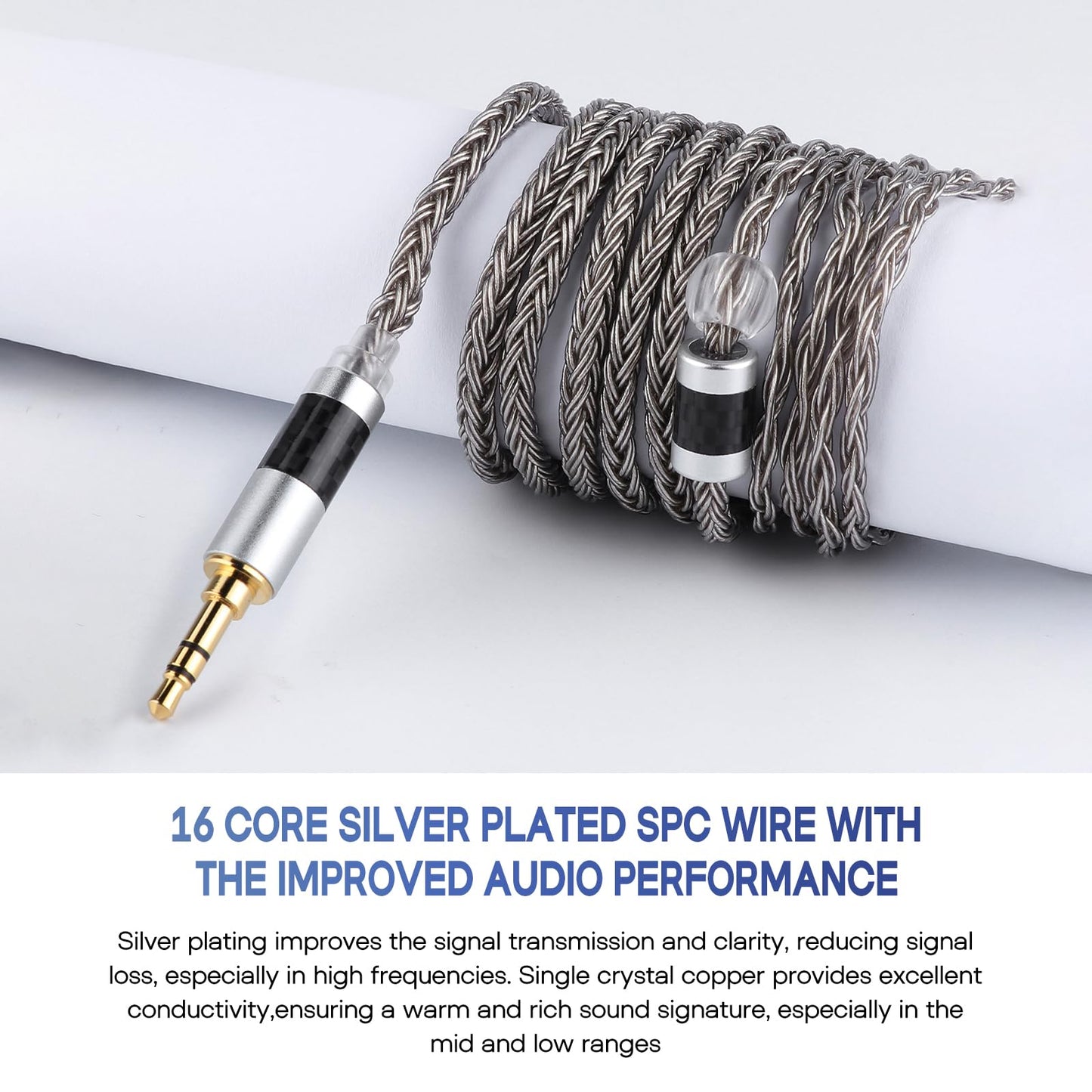 Linsoul Tripowin Zonie IEM Cable, 16 Core Silver Plated Earphone Upgraded Cords, 1.25m SPC in Ear Monitor Cable for 7HZ Timeless AE TINHIFI T2 PRO T3