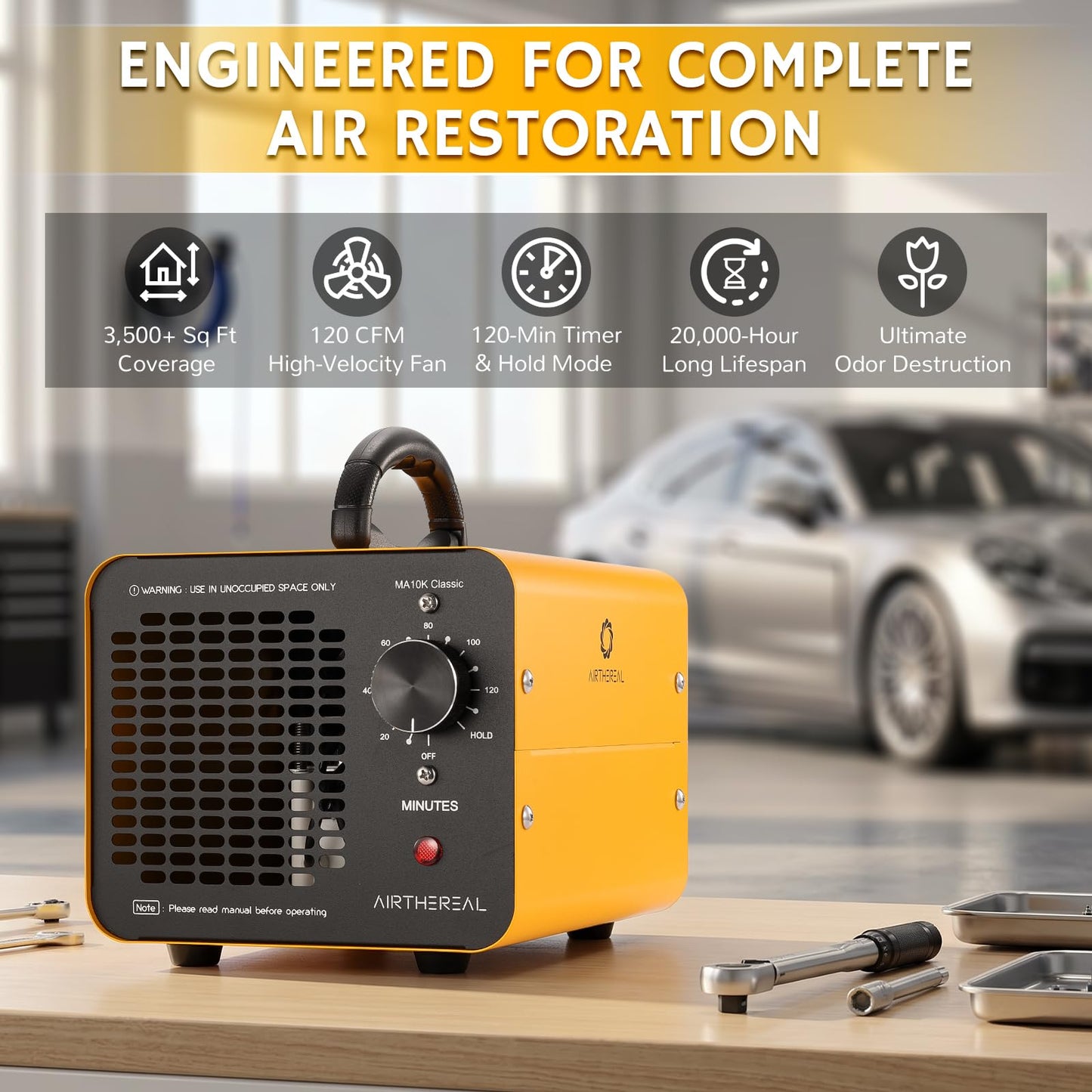 Airthereal MA10K Ozone Generator, Upgraded Honeycomb, 3500 Sq Ft, Yellow