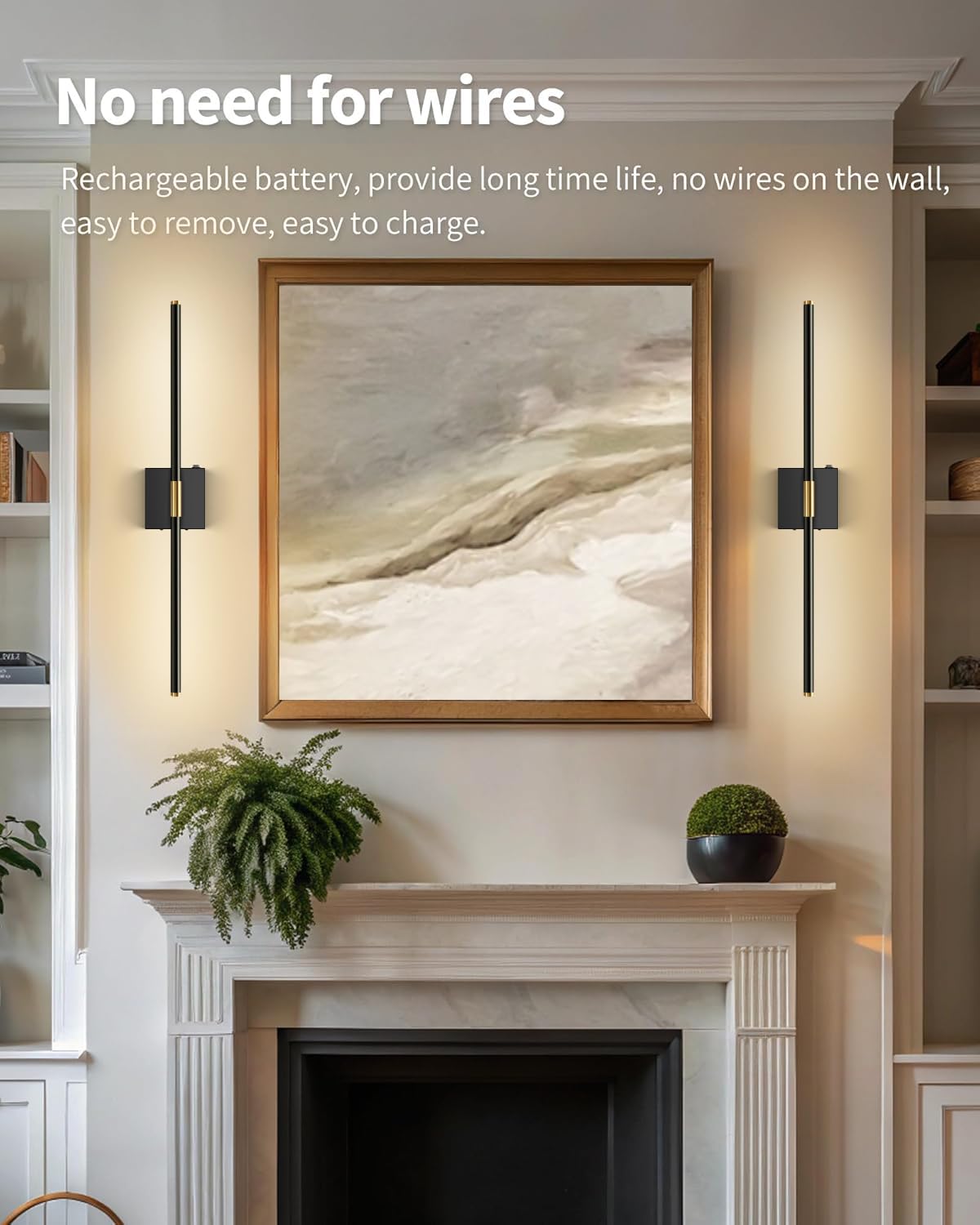 SAIMAND Wall Sconces Set of 2 Battery Operated, Wireless USB Rechargeable Wall Lights with Remote Control, 360° Rotation, 8000mAh LED Dimmable Picture