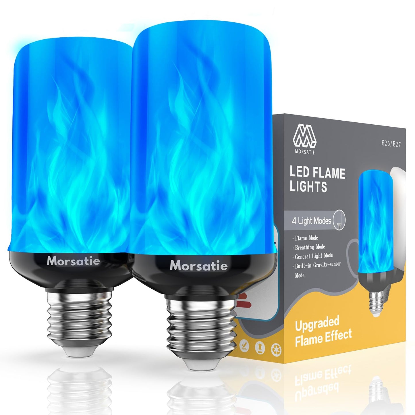 Morsatie ?Upgraded Flame LED Flame Light Bulbs, 4 Modes Flickering Light Bulbs with Upside Down Effect, E26 Fire Light Bulb for Christmas Halloween