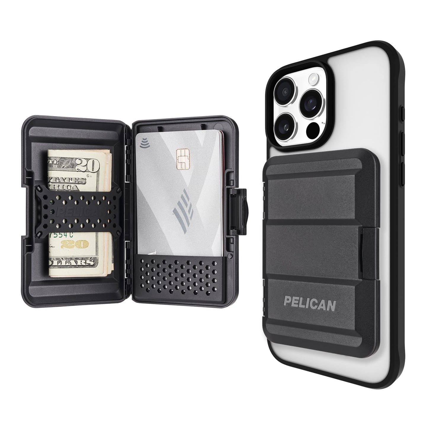 Pelican MagSafe Wallet for iPhone - Heavy Duty MIL-STD Snap-On Phone Magnetic Wallet and Phone Card Holder - Detachable and Slim Hard Case for iPhone