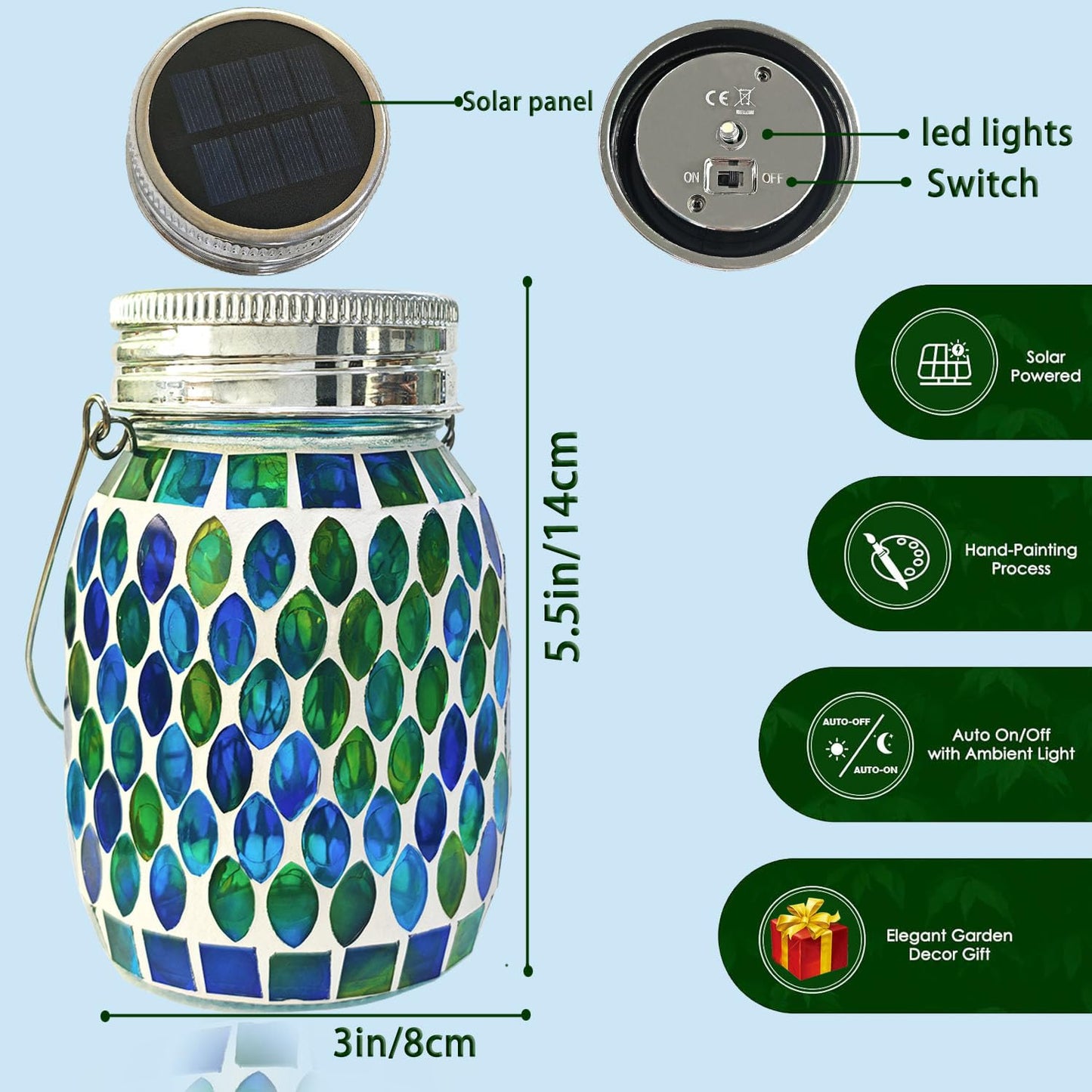 Mosaic Lights Solar Outdoor Hanging Lanterns, Garden Decor Christmas Gifts for Women Mom Grandma Halloween Decor Lights, Outdoor Waterproof Lights