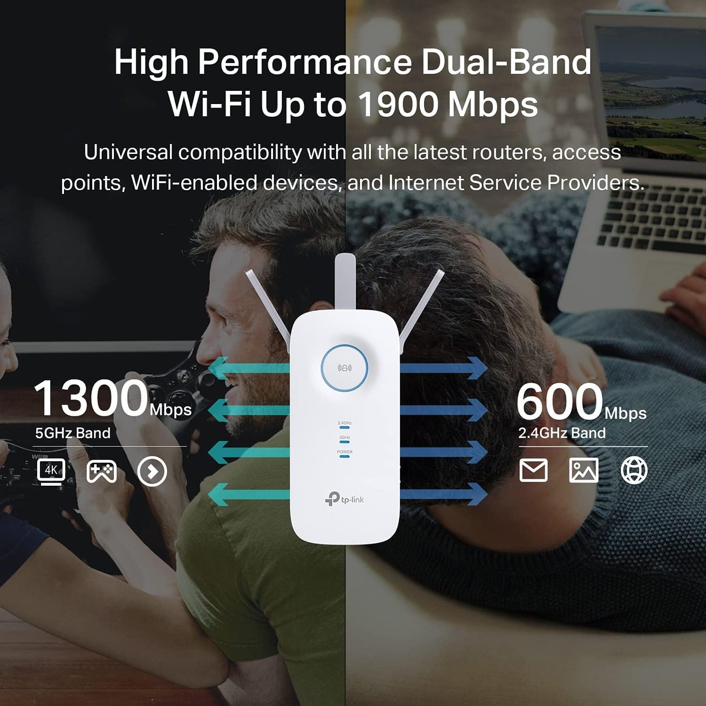 TP-Link AC1900 WiFi Range Extender RE550 | Dual-Band Wireless Repeater Amplifier w/Gigabit Ethernet Port | Up to 2200 Sq. Ft., 32 Devices | Internet